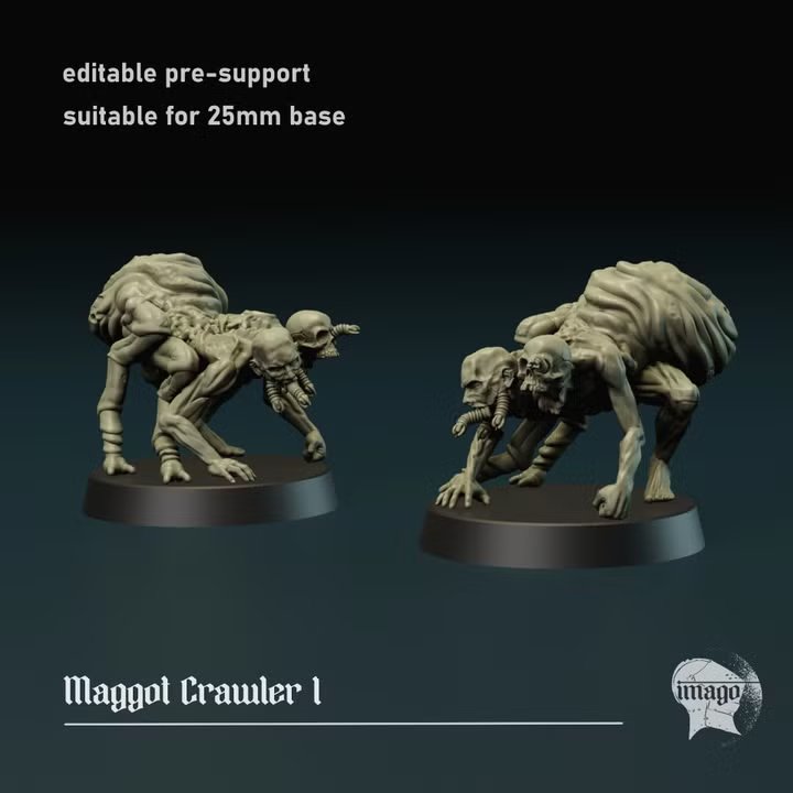 Maggot Crawler 1 (pre-supported) by ImagoMiniatures, is a proxy for Grail Thrall, in Cult of the Black Grail.