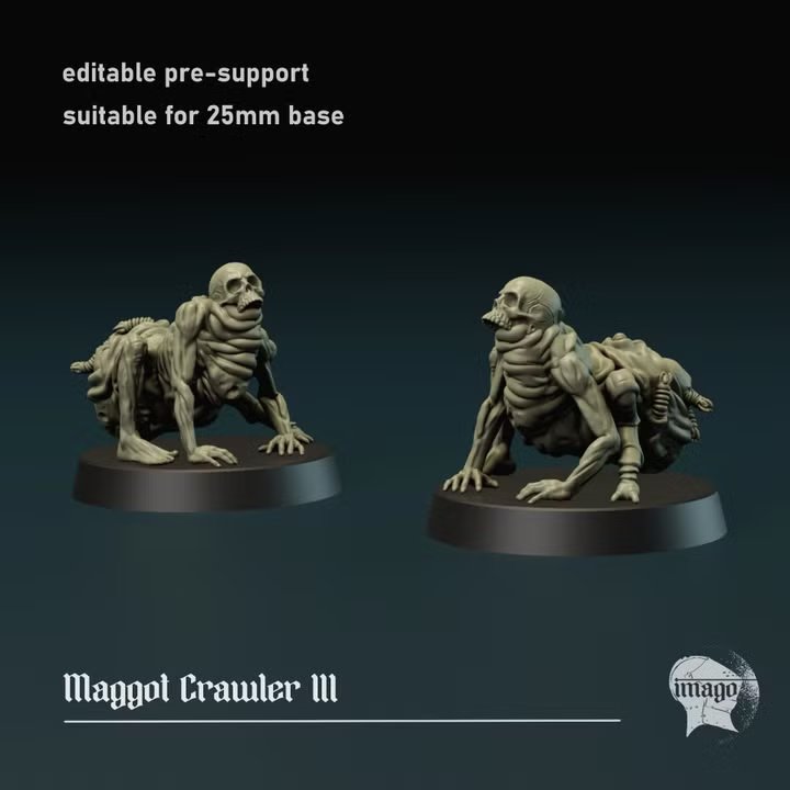 Maggot Crawler 3 (pre-supported) by ImagoMiniatures, is a proxy for Grail Thrall, in Cult of the Black Grail.