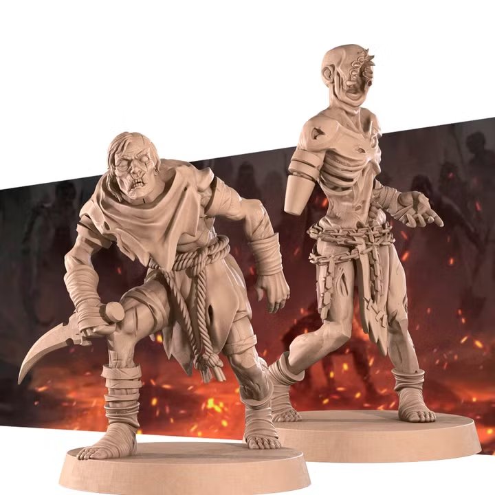 Zombies (2 Models) by BiteTheBullet, is a proxy for Grail Thrall, in Cult of the Black Grail.