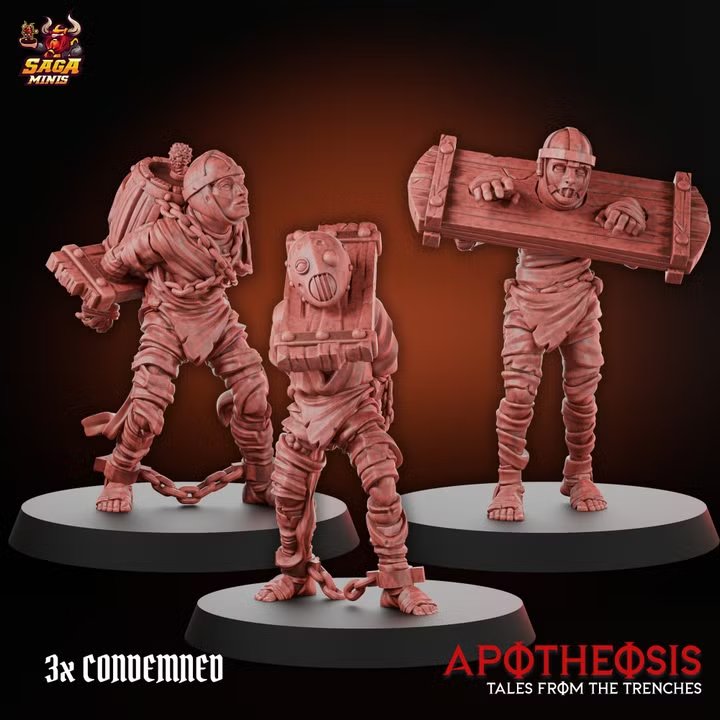 Condemned x3 (32mm) by Saga.miniatures, is a proxy for Ecclesiastic Prisoner, in Trench Pilgrims.