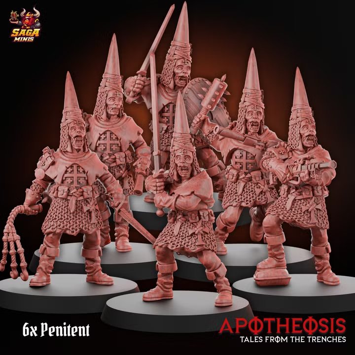 Penitents (32mm) x6 -  Procession of the Sacred Affliction by Saga.miniatures, is a proxy for Trench Pilgrim, in Trench Pilgrims.