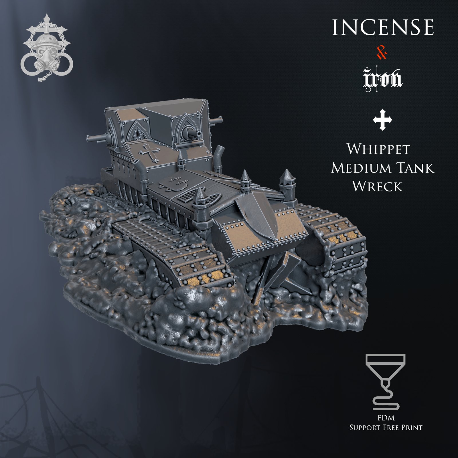 Trench Tank Whippet Wreck by 9hell - Trench Crusade Terrain
