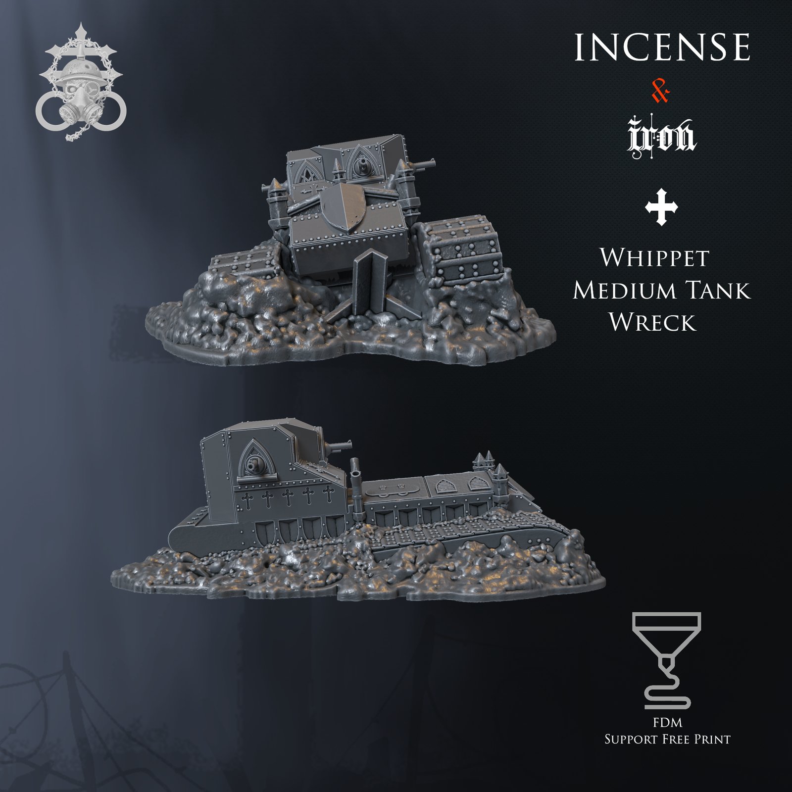 Trench Tank Whippet Wreck by 9hell - Trench Crusade Terrain - Image 2