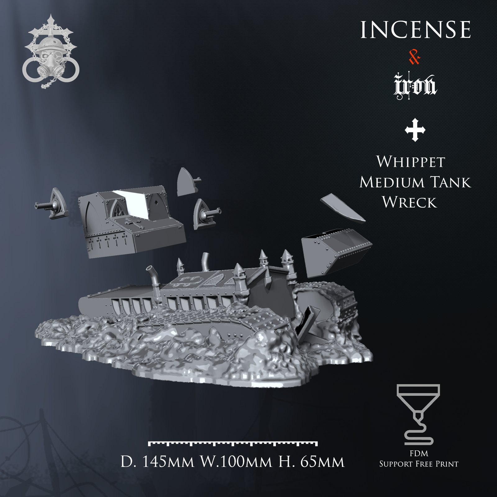 Trench Tank Whippet Wreck by 9hell - Trench Crusade Terrain - Image 3
