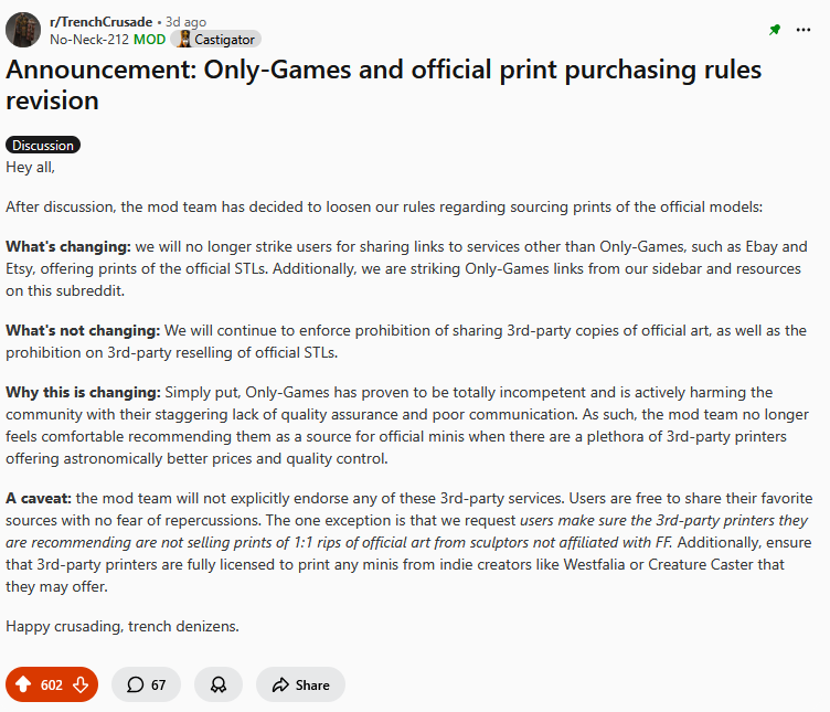 Trench Crusade Reddit Mods Change Print Source Policy