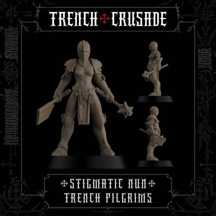 Stigmatic Nun with Axe and Mace (Official) - Trench Crusade STL file for Stigmatic Nun