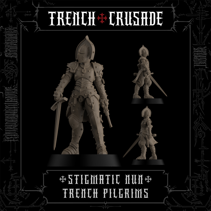 Stigmatic Nun with Sword and Pistol (Official) - Trench Crusade STL file for Stigmatic Nun