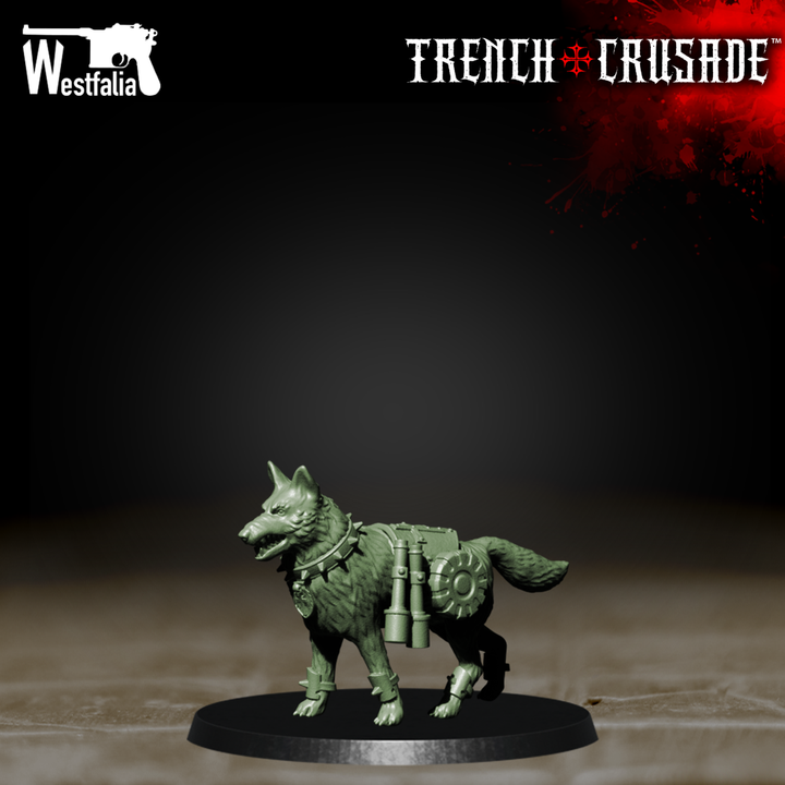Lewisgunner's Dog by Westfalia Miniatures, is a proxy for Attack Dog, Guard Dog, Mercy Dog, Trench Dog, in The Principality of New Antioch.