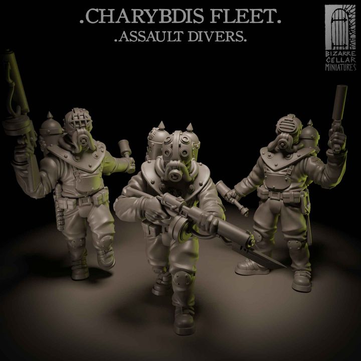 Charybdis Assault Divers by Bizarre Cellar Miniatures, is a proxy for Heretic Trooper, in Heretic Legion.