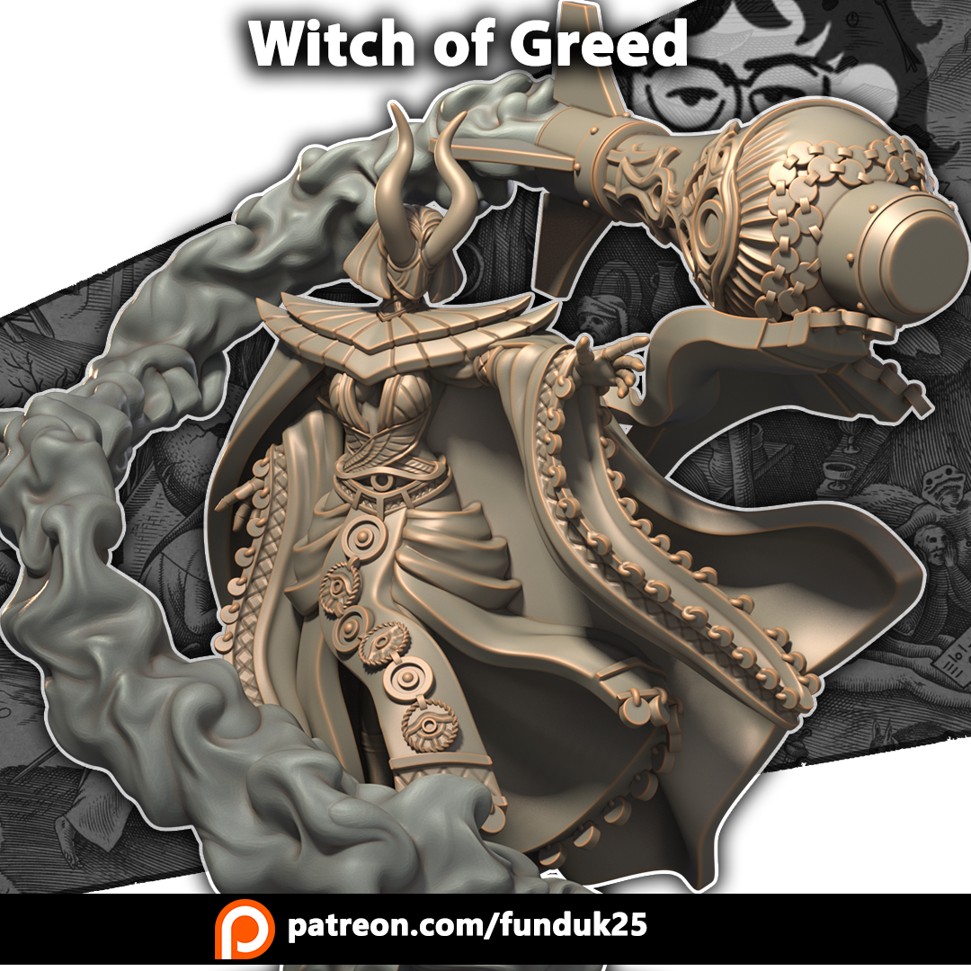Witch of Greed by Dimomodels, is a proxy for Artillery Witch of Mammon, in Heretic Legion.
