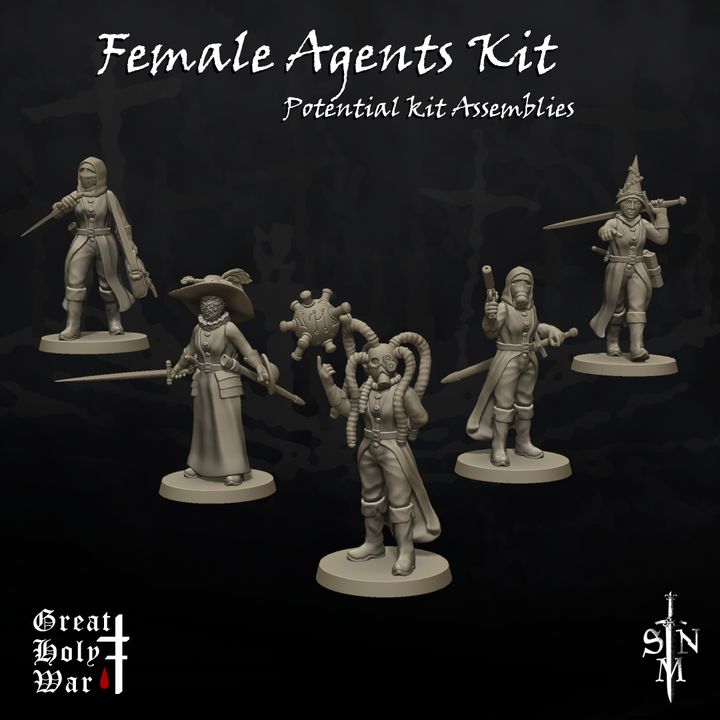 Great Holy War: Female Agents Kit - Trench Crusade STL file for Artillery Witch, Stigmatic Nun, Combat Medic, Combat Biologist