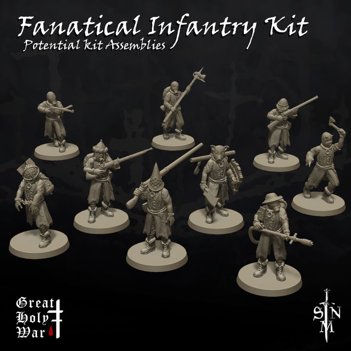 Great Holy War: Fanatical Infantry Kit - Trench Crusade STL file for Wretched, Ecclesiastic Prisoner, Trench Pilgrim