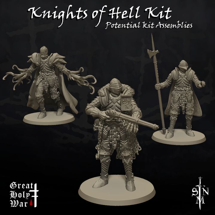 Great Holy War: Knights of Hell Kit - Trench Crusade STL file for Hell Knight, Hunter of the Left Hand Path, Plague Knight, Goetic Warlock