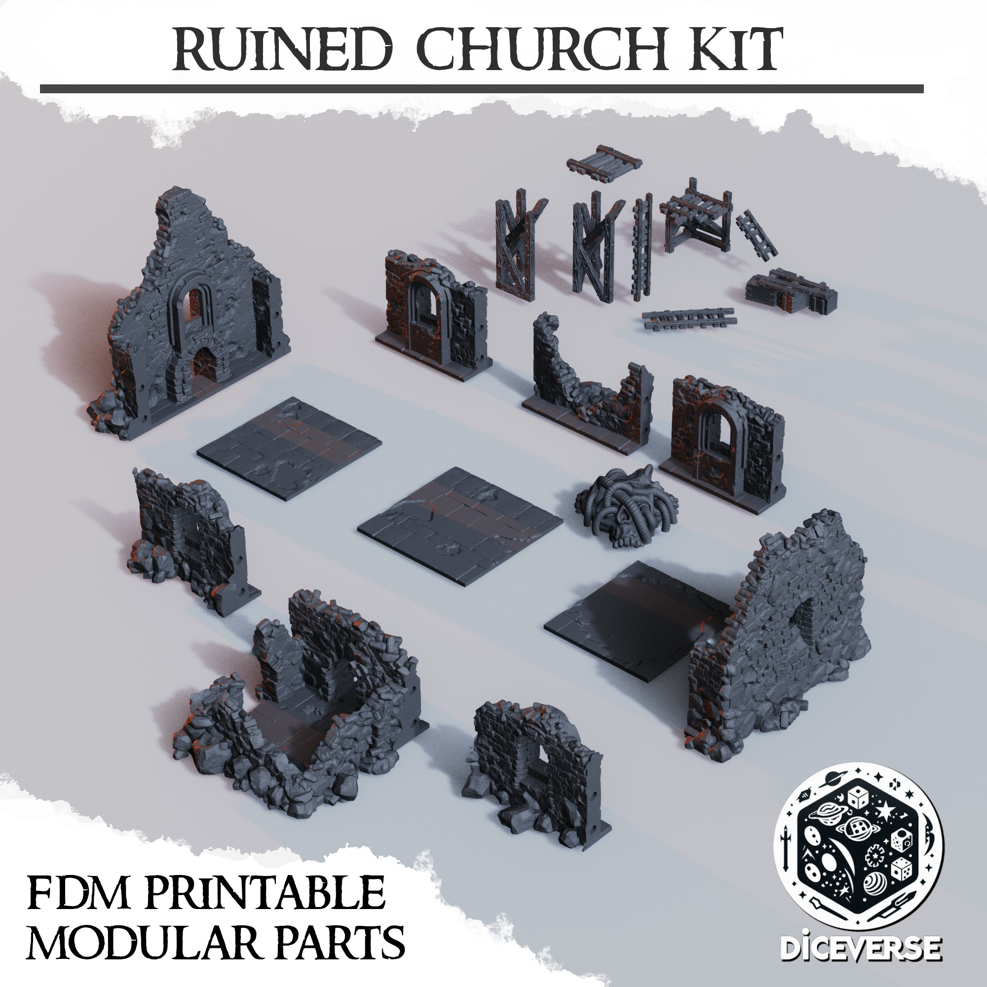 Ruined Church Kit by Diceverse - WargamingTerrain, churchruins, medievalchurch, ruinedchurch, ruinsterrain, trenchcrusadeterrain, trenchruins, trenchruinsterrain, trenchstoneterrain, trenchterrain - Image 4