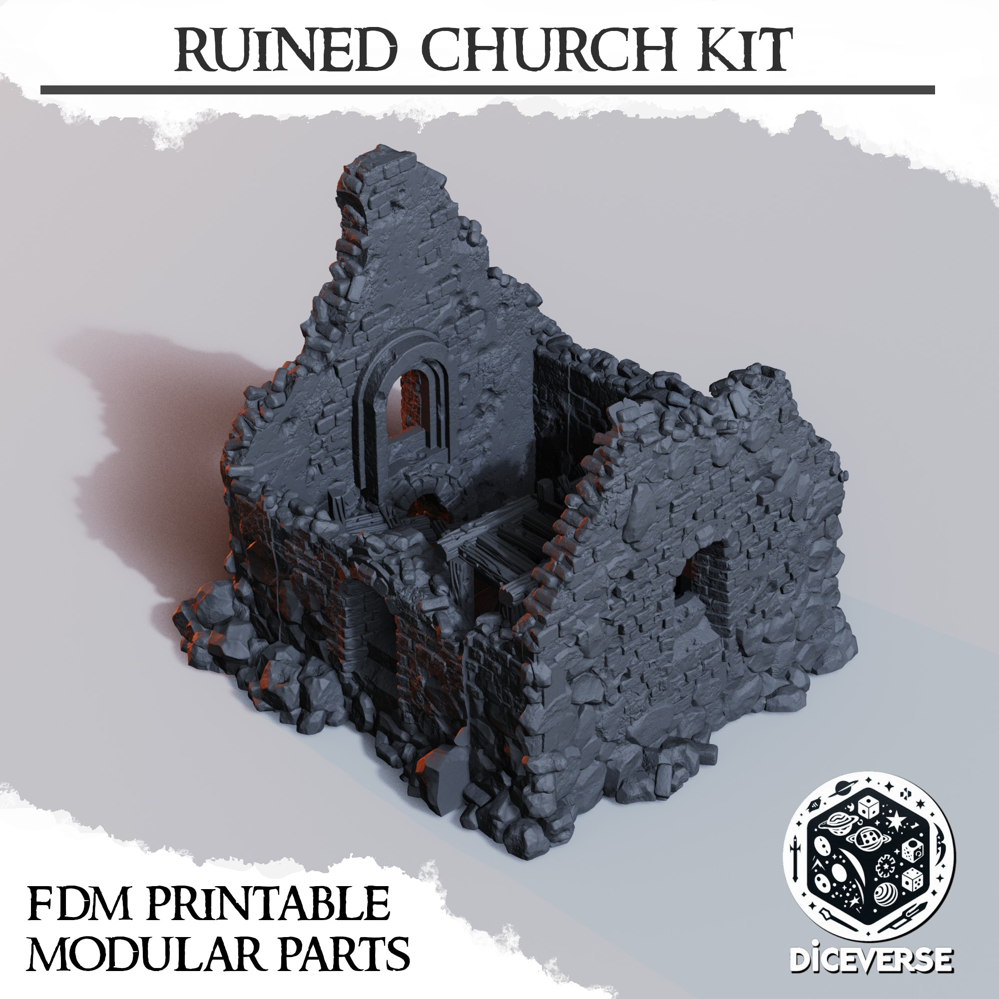 Ruined Church Kit by Diceverse - WargamingTerrain, churchruins, medievalchurch, ruinedchurch, ruinsterrain, trenchcrusadeterrain, trenchruins, trenchruinsterrain, trenchstoneterrain, trenchterrain - Image 3