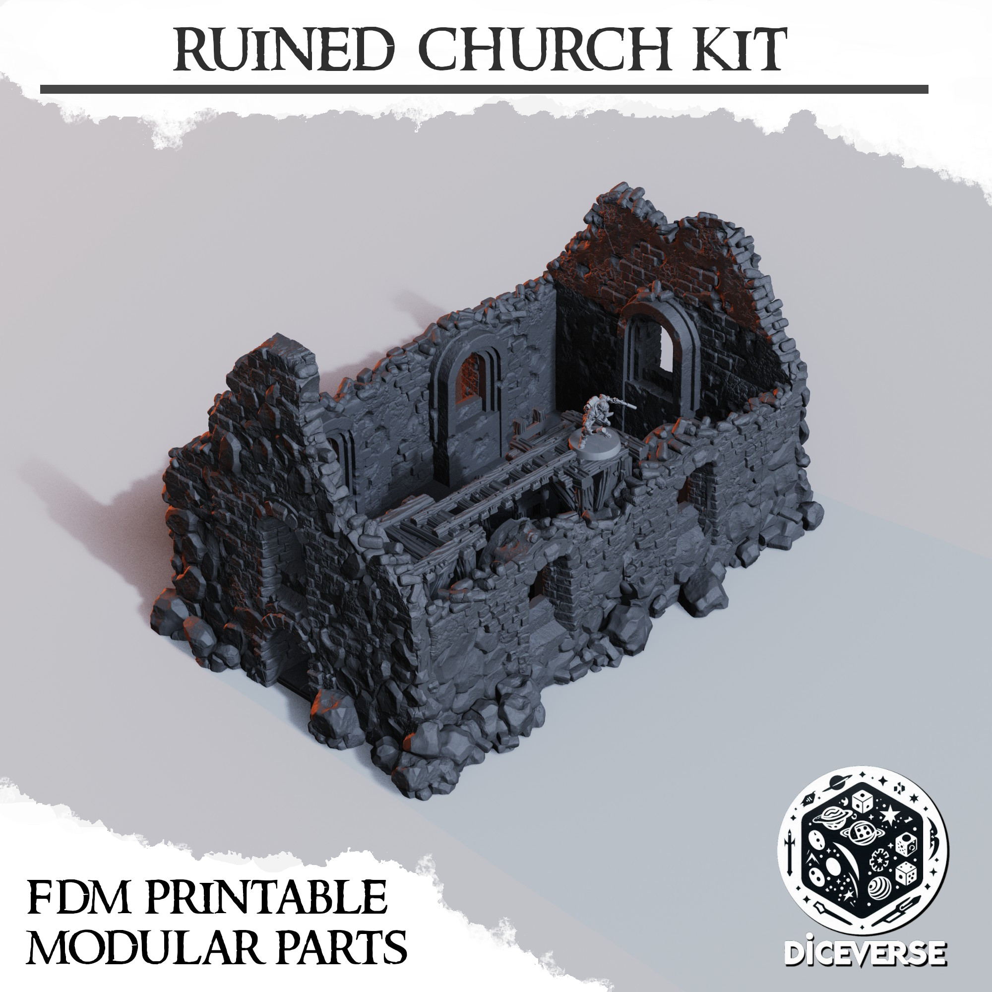 Ruined Church Kit by Diceverse - WargamingTerrain, churchruins, medievalchurch, ruinedchurch, ruinsterrain, trenchcrusadeterrain, trenchruins, trenchruinsterrain, trenchstoneterrain, trenchterrain - Image 2