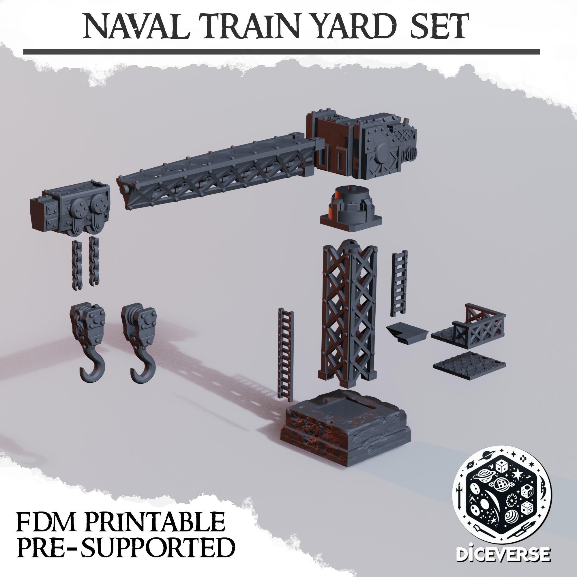 Naval Train Yard Set by Diceverse - 3dprinttrenchterrain, navalyard, printabletrenchterrain, trainyard, trenchcrusade, trenchcrusadecontainers, trenchcrusadenavalyard, trenchcrusadeterrain, trenchcrusadetrainyard, trenchnavalyard, trenchterrain, trenchtrainyard, wargaming - Image 2