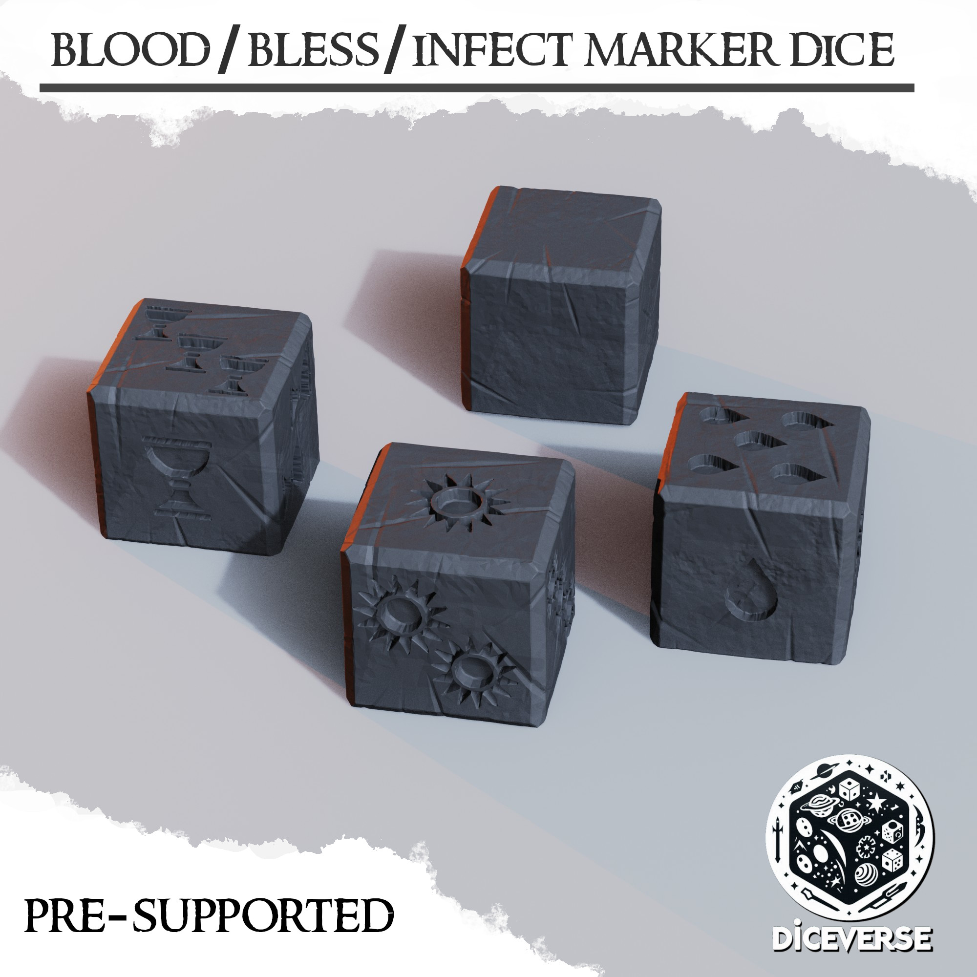 Trench Crusade Blood, Bless and Infect Marker Dice by Diceverse - BloodMarker, BloodToken, TrenchCrusadeBloodMarker, blesstoken, infecttoken, trenchcrusade, trenchcrusademarkers, trenchcrusadetokens, trenchcrusadetokenset