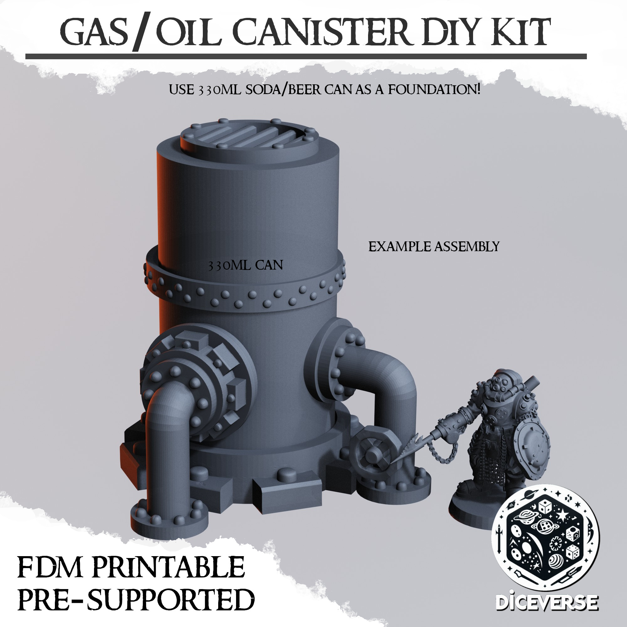 Gas / Oil Canister DIY Kit by Diceverse - Trench Crusade, aluminum can terrain, aluminum terrain, gas container, oil container, pipelines, soda can 3d print, soda can containers, soda can terrain, trench crusade containers, trench crusade naval yard, trench crusade soda can terrain, trench crusade terrain, trench soda can terrain, trench train yard, wargaming - Image 2
