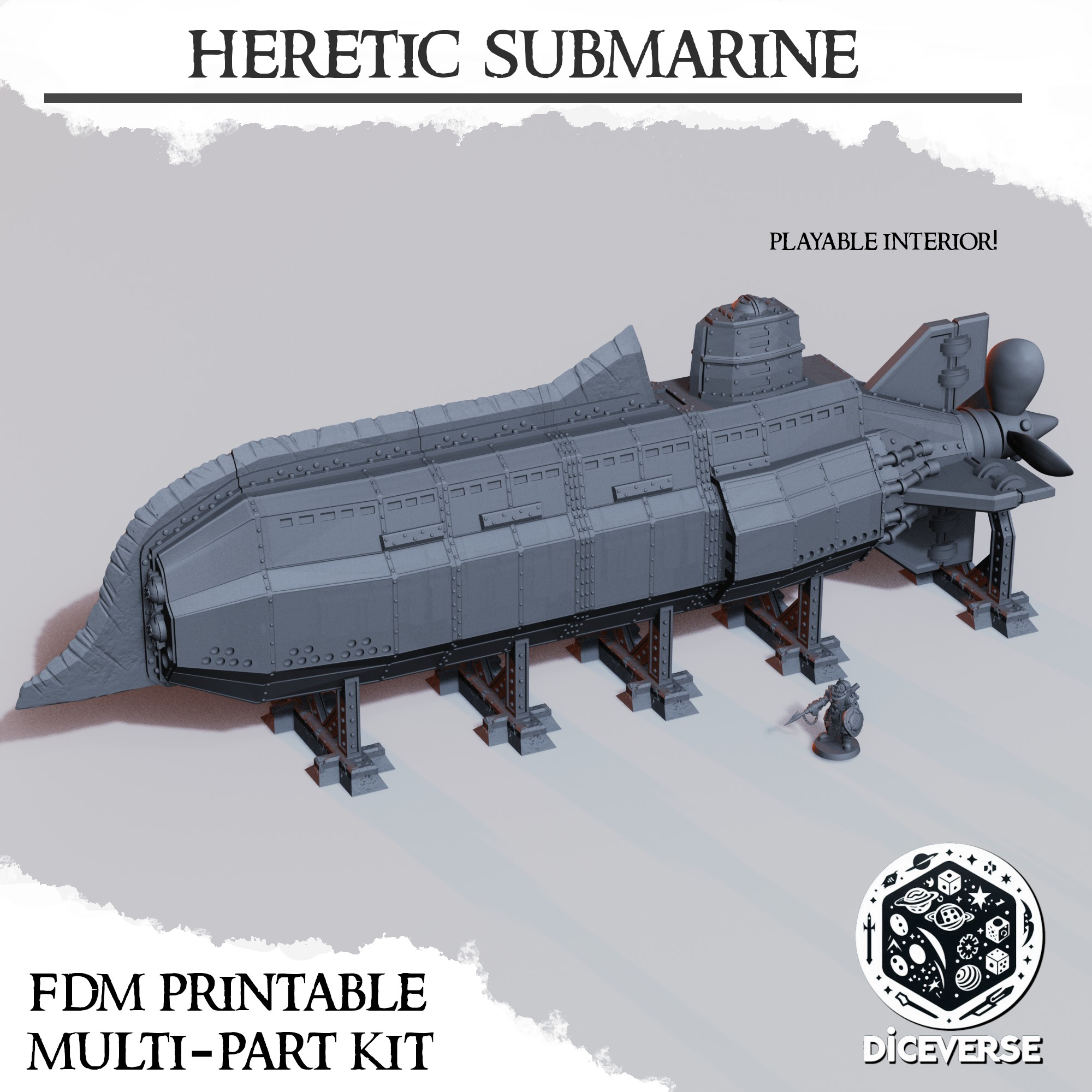 Heretic Submarine by Diceverse - hereticnavalraiders, hereticnavalraiderssubmarine, hereticnavalsubmarine, hereticsubmarine, navalraiderssubmarine, navalraidersubmarine, trenchcrusade, trenchcrusadehereticforces, trenchcrusadeheretics, trenchcrusademiniature, trenchcrusadesubmarine, trenchcrusadevehicle, trenchsubmarine