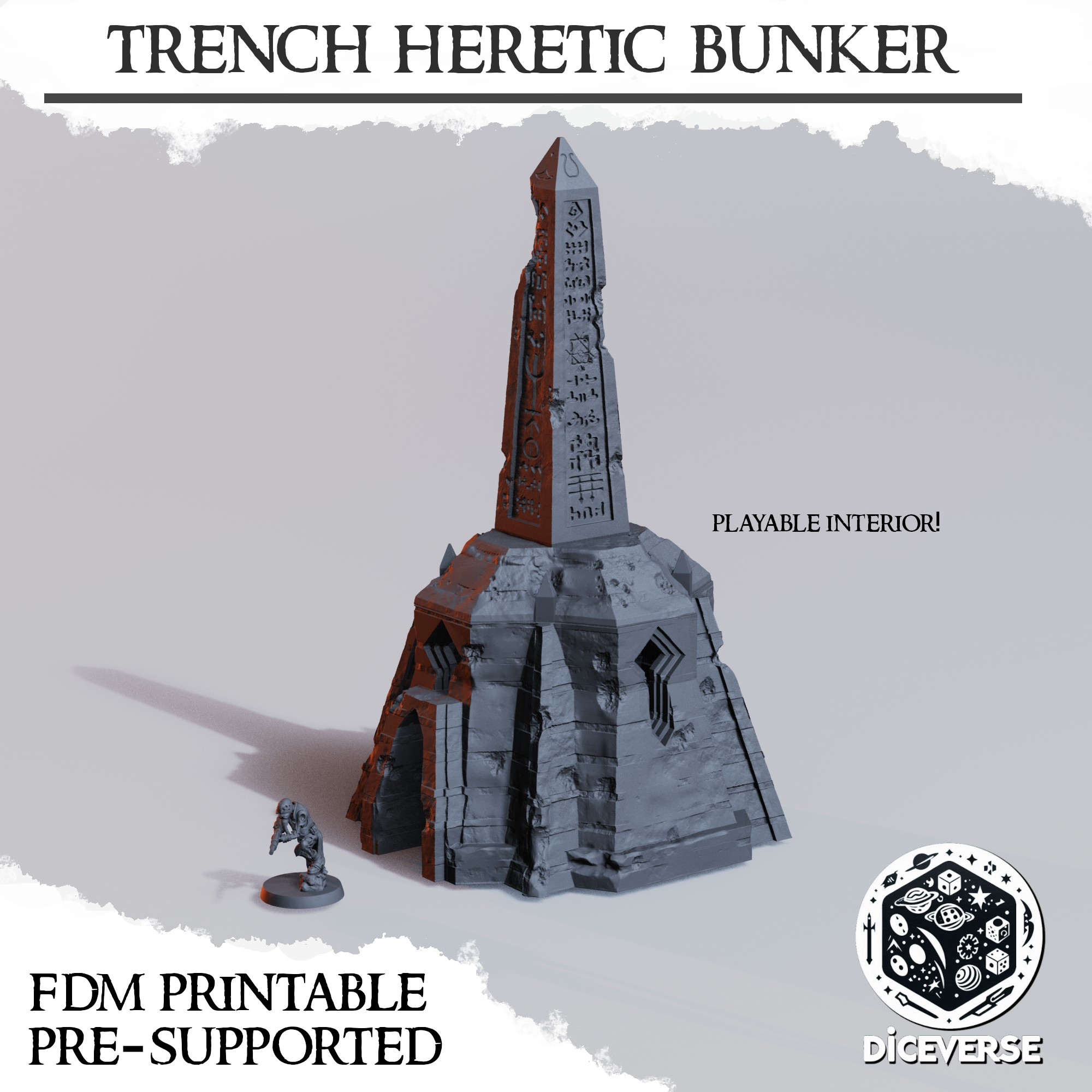Trench Terrain: Heretic Bunker by Diceverse - Bunker, grimdark, grimdark bunker, heretic bunker, trench bunker, trench crusade bunker, trench crusade heretic fortification, trench crusade heretics, trench crusade scatter terrain, trench fortification, trench heretic  bunker, trench scatter terrain, trench war, wargaming
