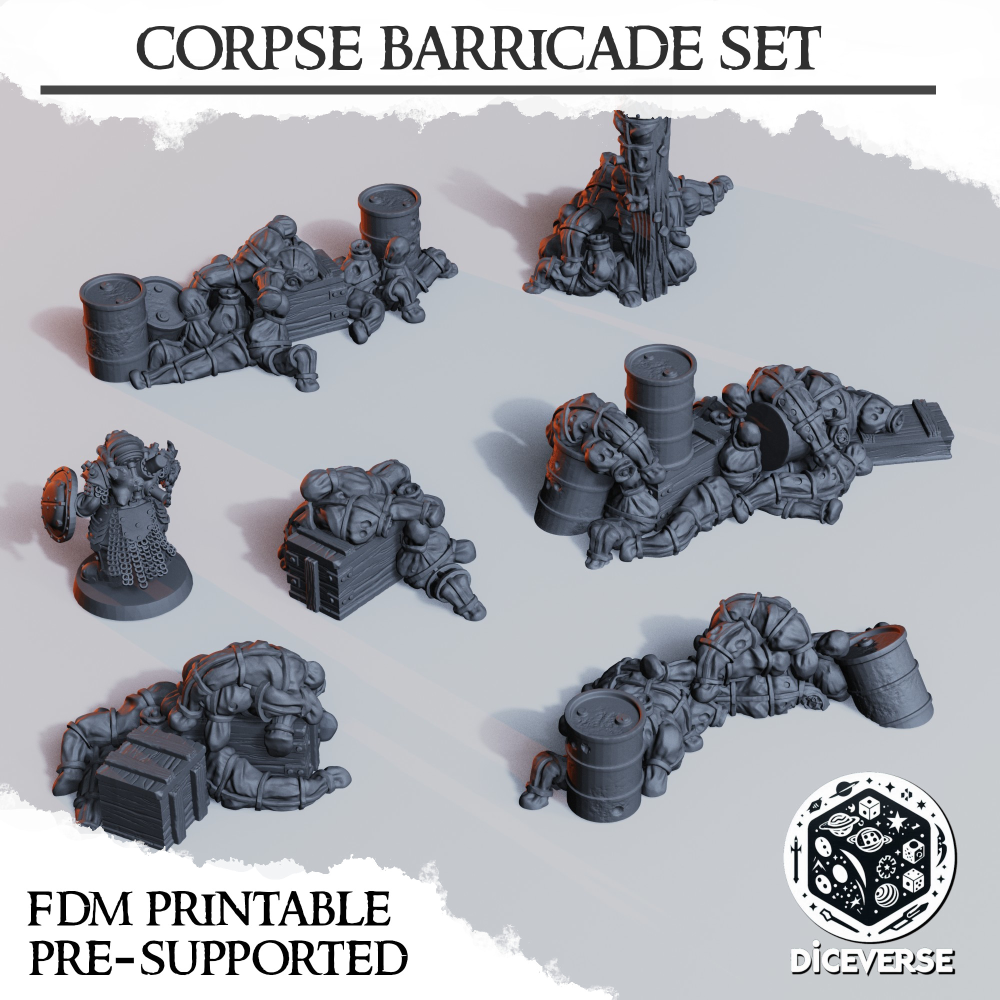 Corpse Barricade Set by Diceverse - corpses, trenchbarricade, trenchbodybags, trenchcorpsebag, trenchcorpses, trenchcrusadebarricades, trenchcrusadebodybags, trenchcrusadecorpsebags, trenchcrusadecorpses, trenchcrusadescatterterrain, trenchscatterterrain, trenchterraincorpses, trenchwar, trenchwarcorpses, wargaming - Image 2