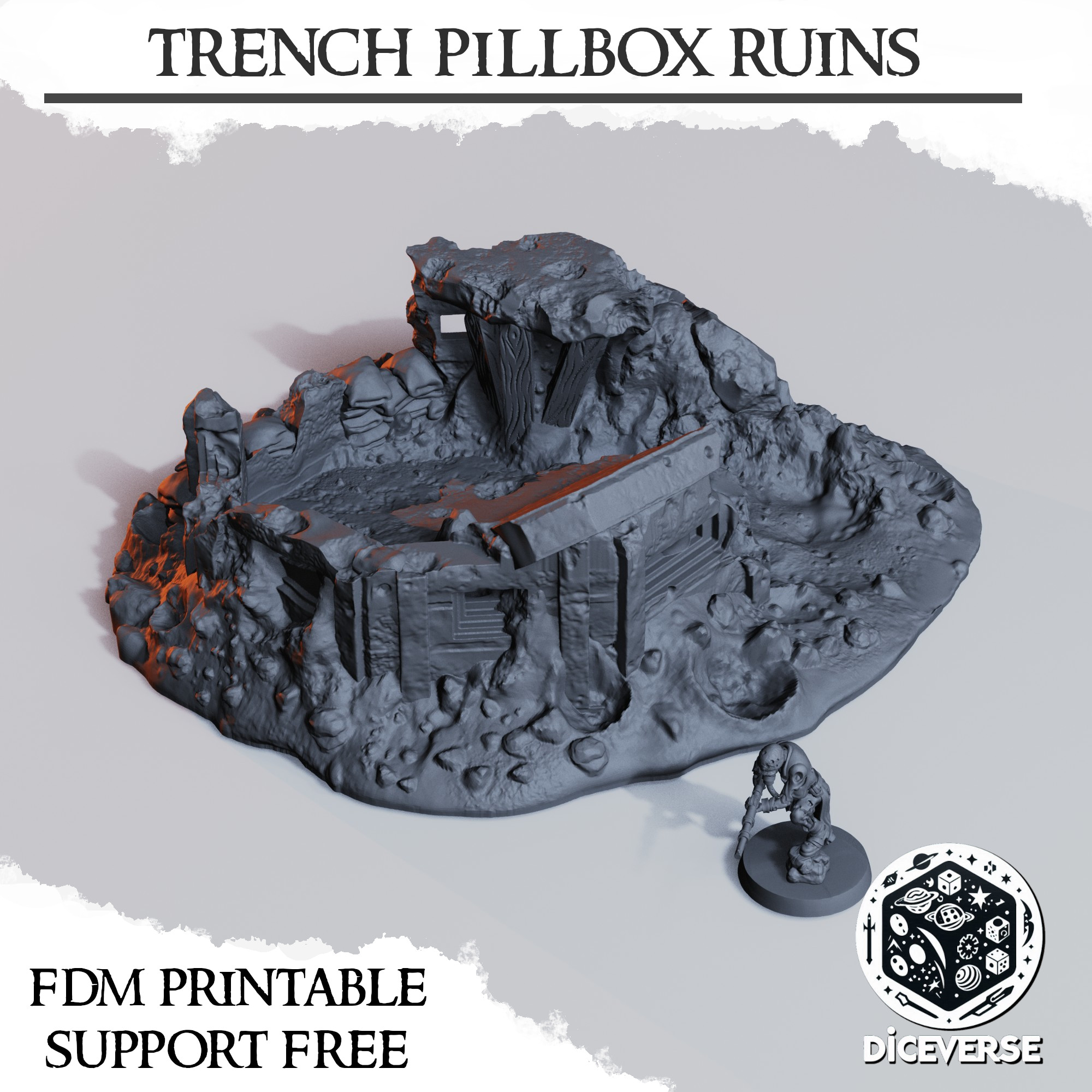 Trench Terrain: Pillbox Ruins by Diceverse - Trench Crusade Terrain
