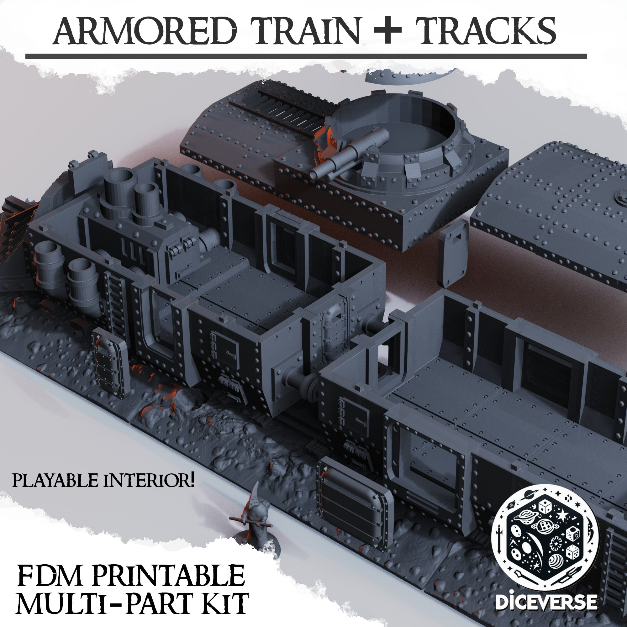 Armored Train by Diceverse - Skirmish, WarTrain, armoredtrain, armortrain, battlepilgrims, megatrain, trench, trenchcrusadeterrain, trenchcrusadetrain, trenchterrain, trenchtrain, trenchwarfare, wararmoredtrain, wargaming, worldwar1train, ww1train - Image 2