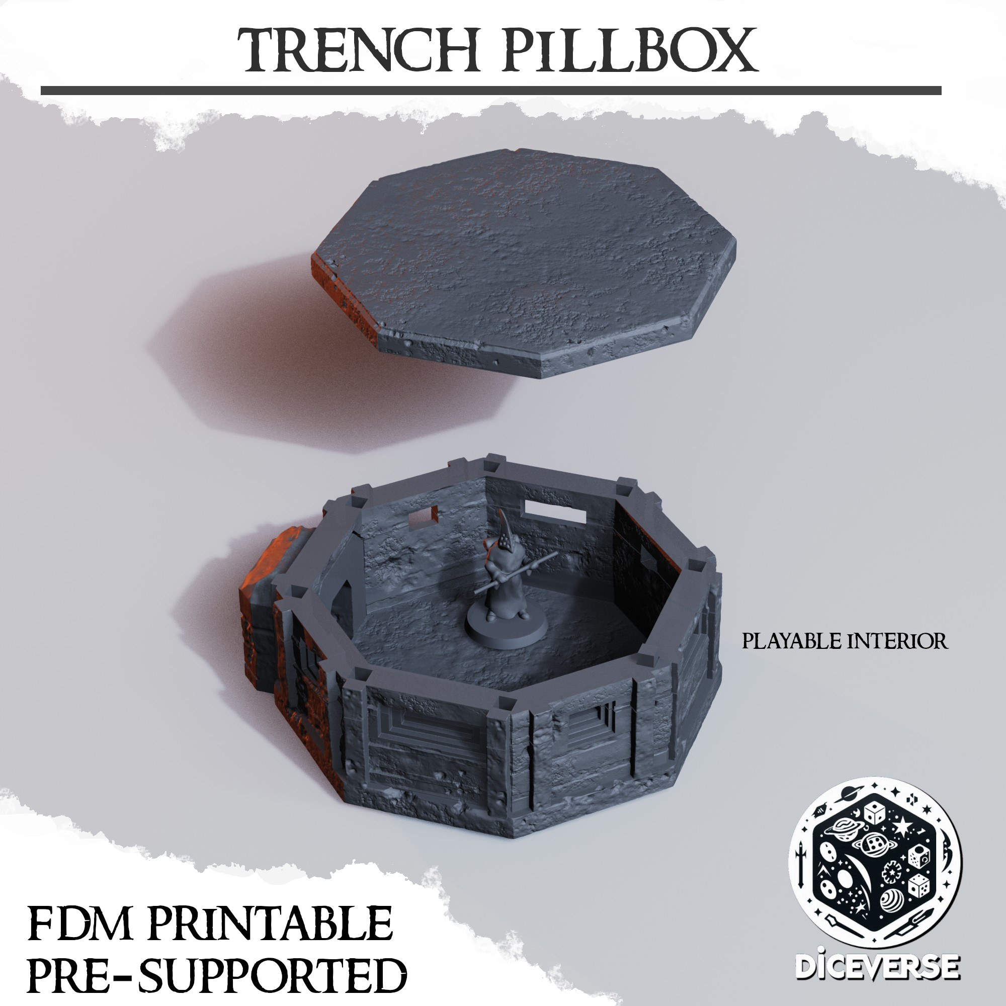 Trench Terrain: Pillbox by Diceverse - Trench Crusade, battlepilgrims, holycrusade, pillbox, pillbox bunker, trench, trench bunker, trench crusade pillbox, trench crusade terrain, trench fortification, trench pillbox, trench terrain, trench war, trench warfare - Image 3