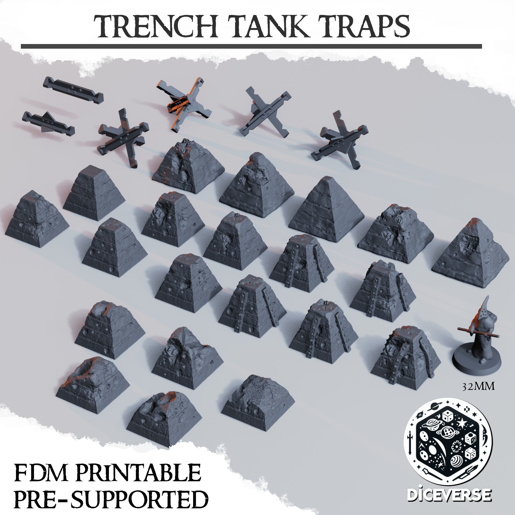 Trench Terrain: Tank Traps by Diceverse - Trench Crusade Terrain