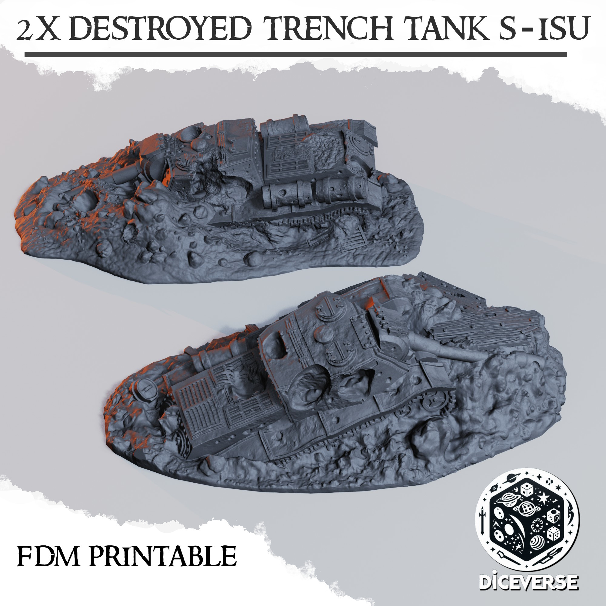 Trench Terrain: Destroyed S-ISU by Diceverse - Trench Crusade Terrain