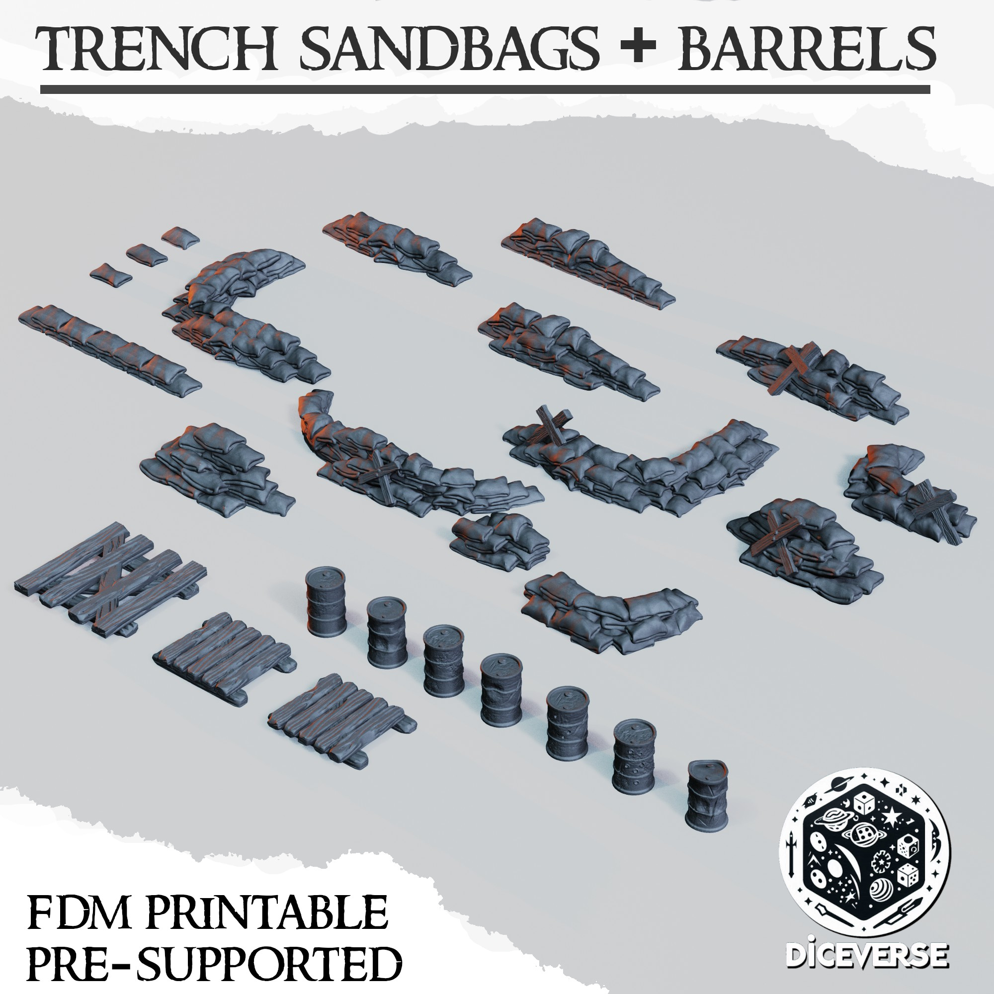 Sandbags and Barrels by Diceverse - Trench Crusade Terrain