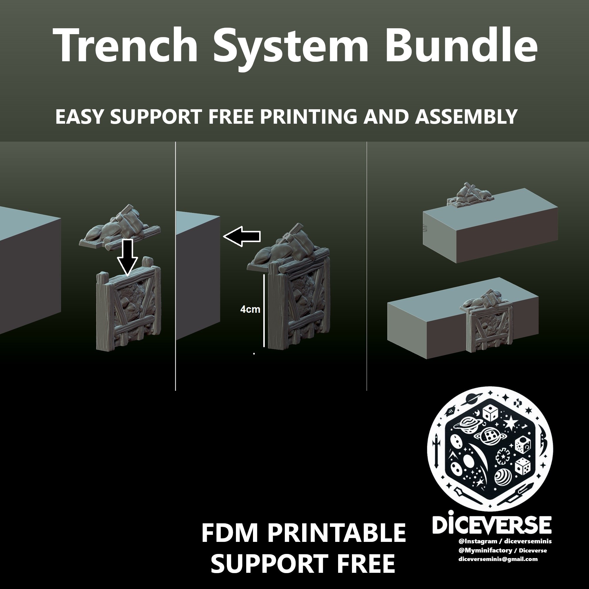 Trench Terrain: Trench System Bundle by Diceverse - battlefieldterrain, battlefieldtrenches, battlepilgrims, crusadeterrain, endless, holytrenches, trenchcrusade, trenchcrusadeterrain, trenchcrusadetrenches, trenches, trenchsystem, trenchterrain, trenchwar, wargaming - Image 2
