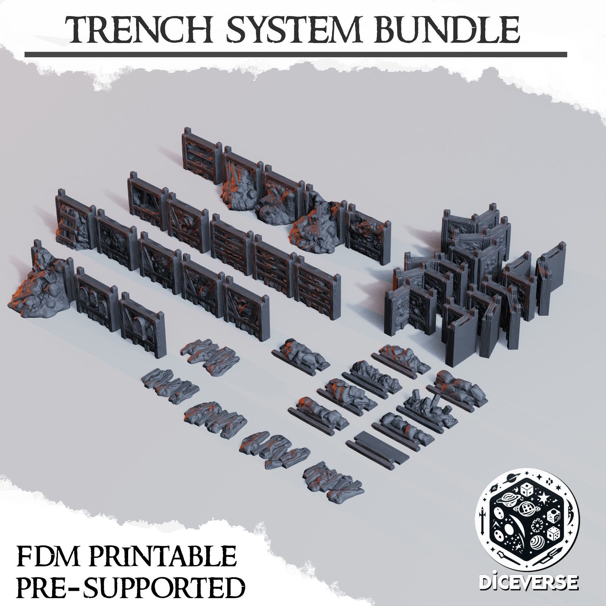Trench Terrain: Trench System Bundle by Diceverse - Trench Crusade Terrain