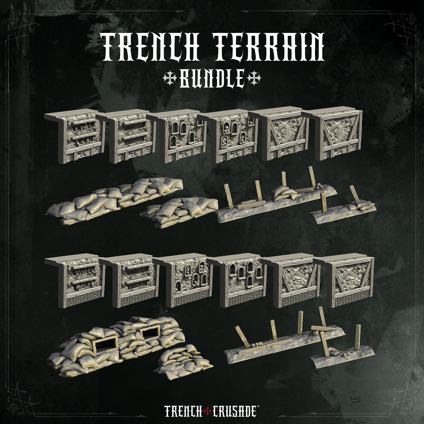 Trench terrain set - Trench Crusade by Factory Fortress - Crusade, Skirmish, alternative, grimdark, horror, terrain, trench, worldwar, ww1, ww2 - Image 2