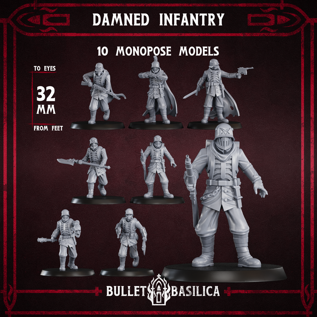 Damned Infantry Squad (x10) - Trench Crusade STL file for Heretic Trooper