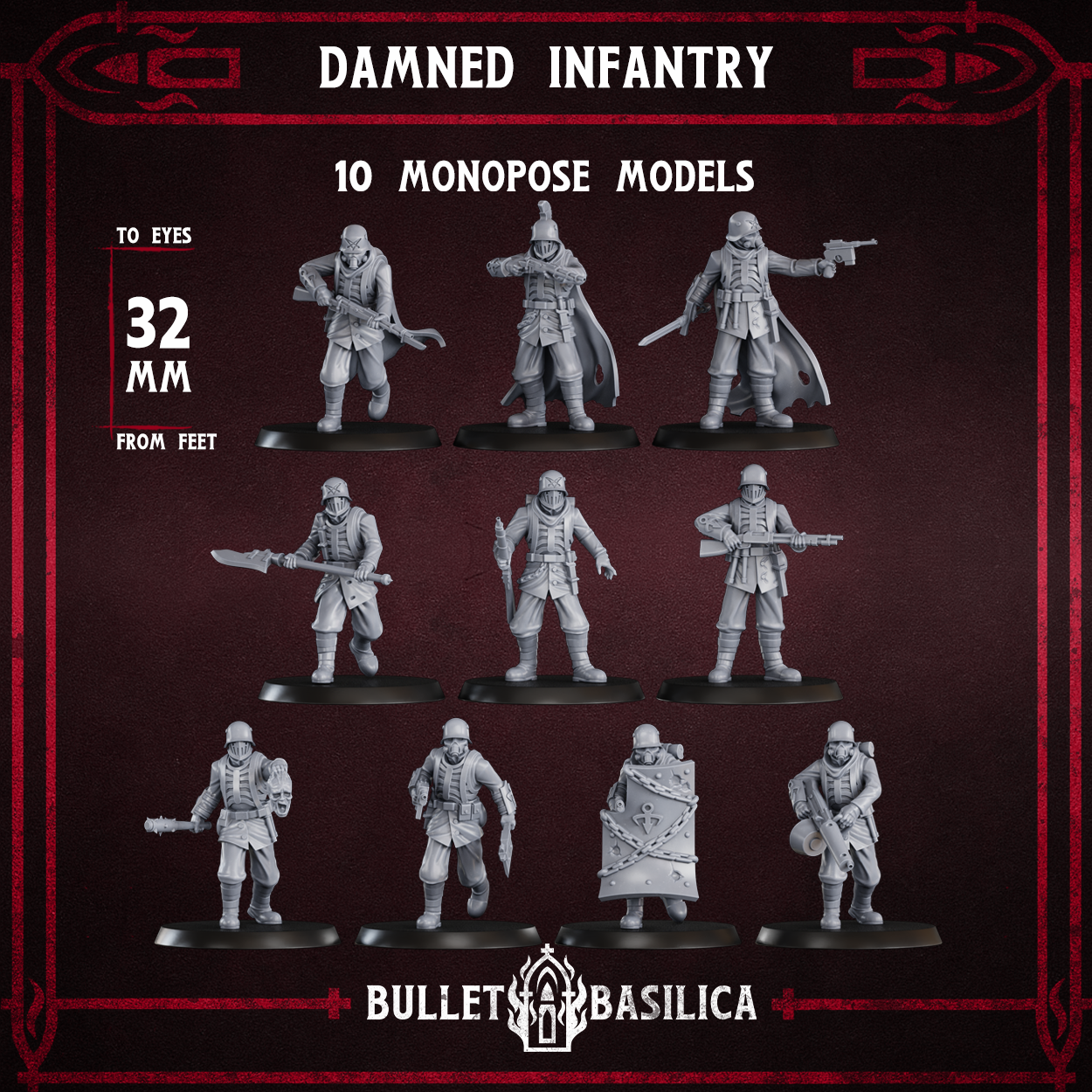 Damned Infantry Squad (x10) - Trench Crusade STL file - Image 2