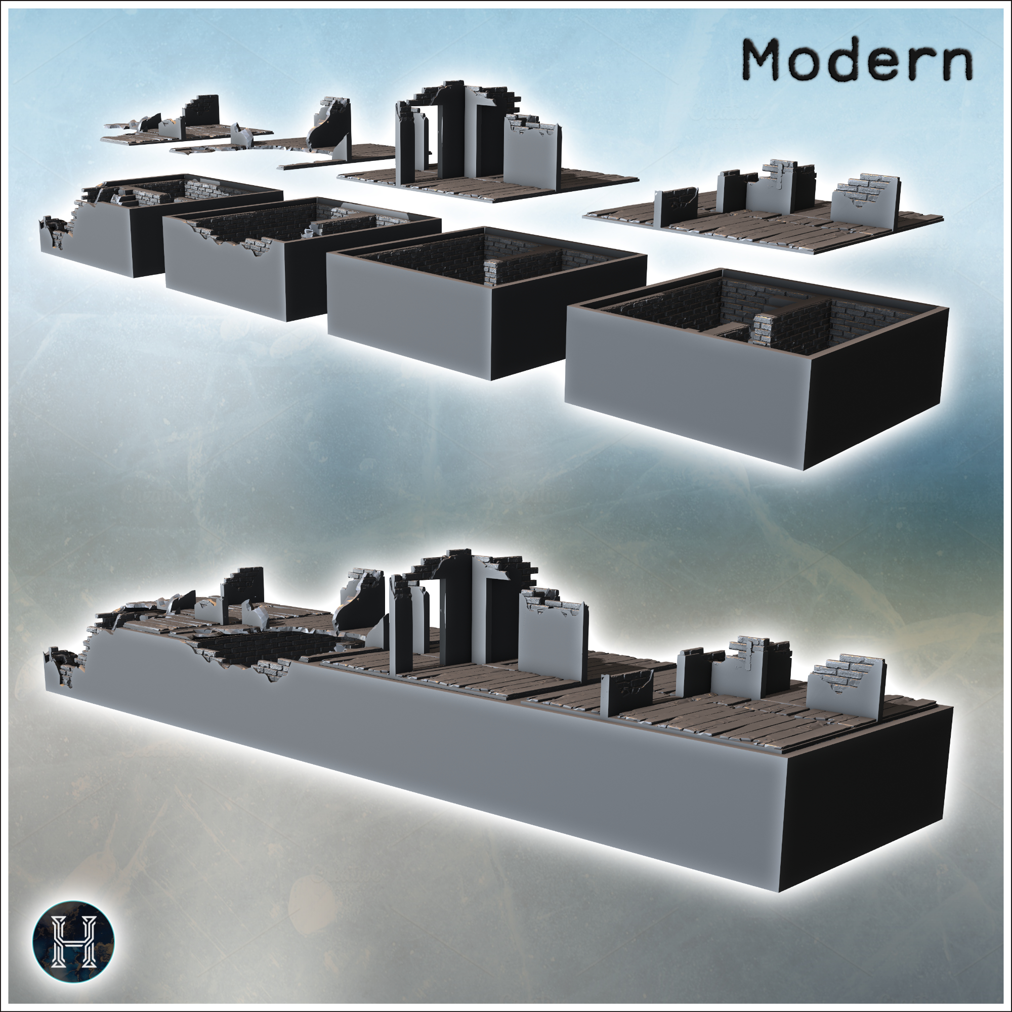 Ruined brick wall by STL Miniatures - accessories, architecture, bolt, building, city, game, miniatures, terrain, war, wargaming - Image 3