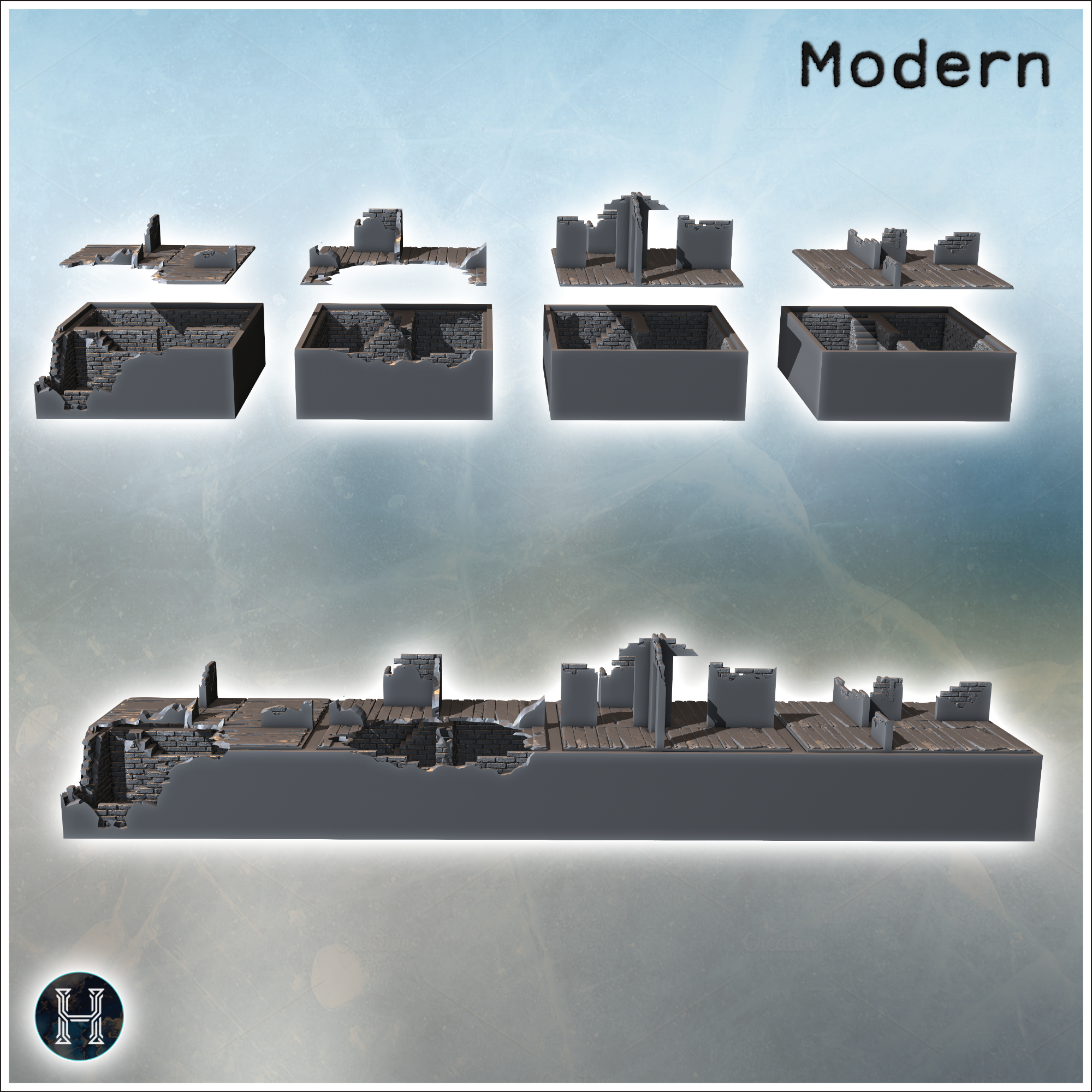 Ruined brick wall by STL Miniatures - accessories, architecture, bolt, building, city, game, miniatures, terrain, war, wargaming - Image 5