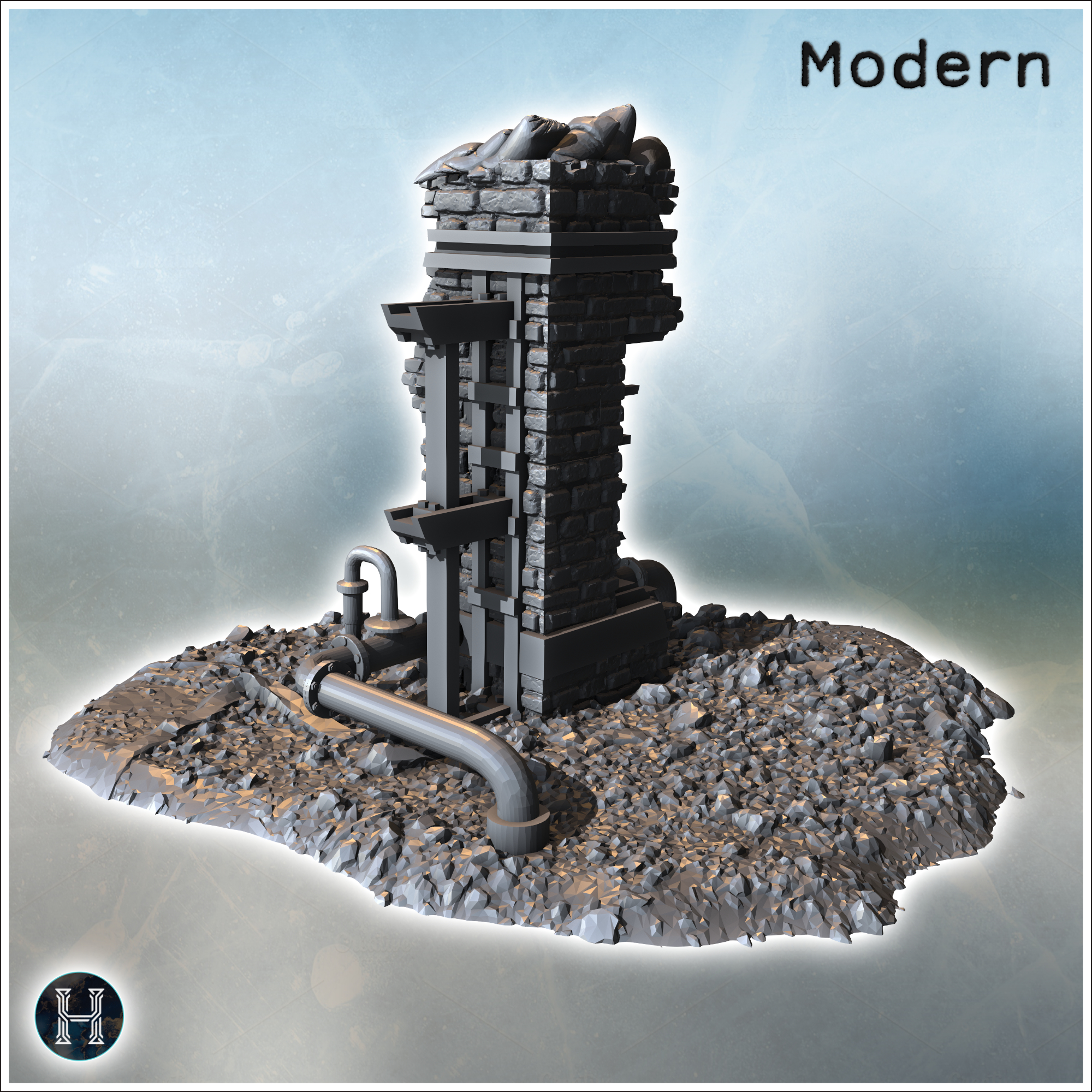 Industrial building ruins with machinery by STL Miniatures - Trench Crusade Terrain