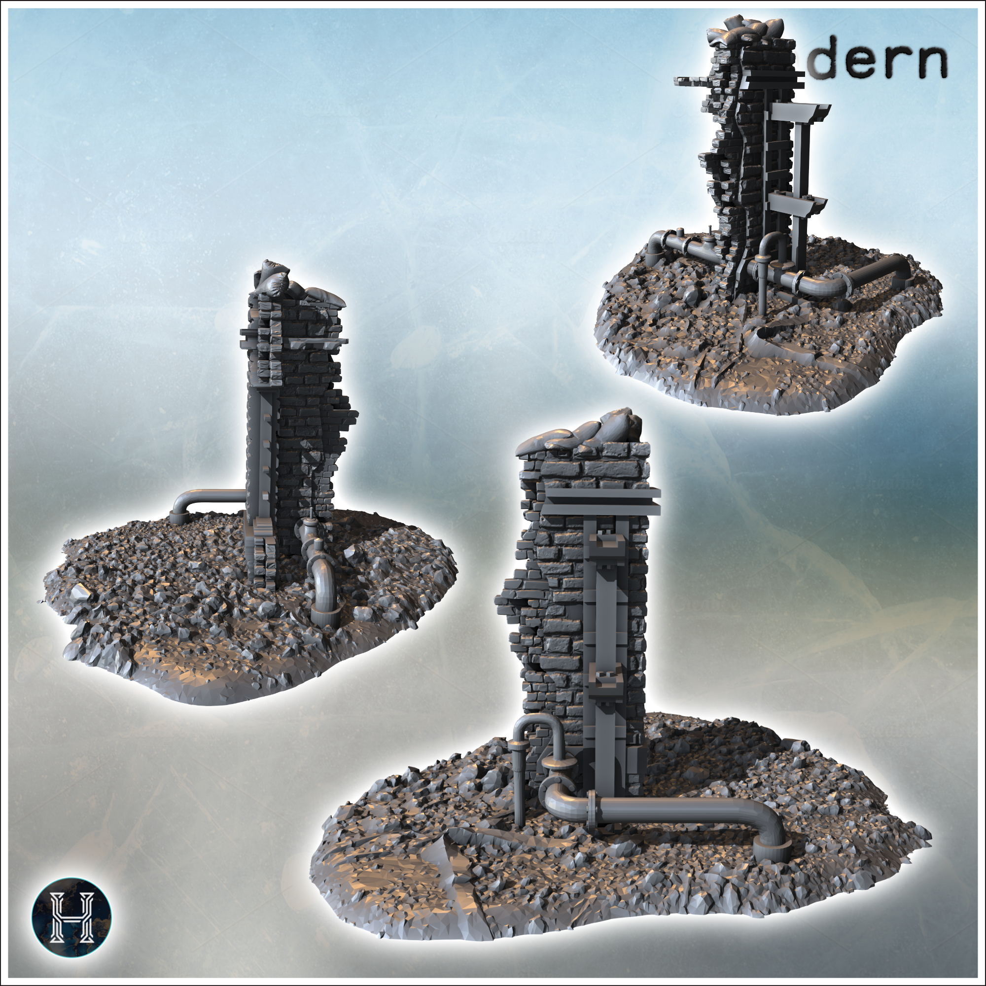 Industrial building ruins with machinery by STL Miniatures - accessories, architecture, bolt, building, city, game, miniatures, terrain, war, wargaming - Image 2