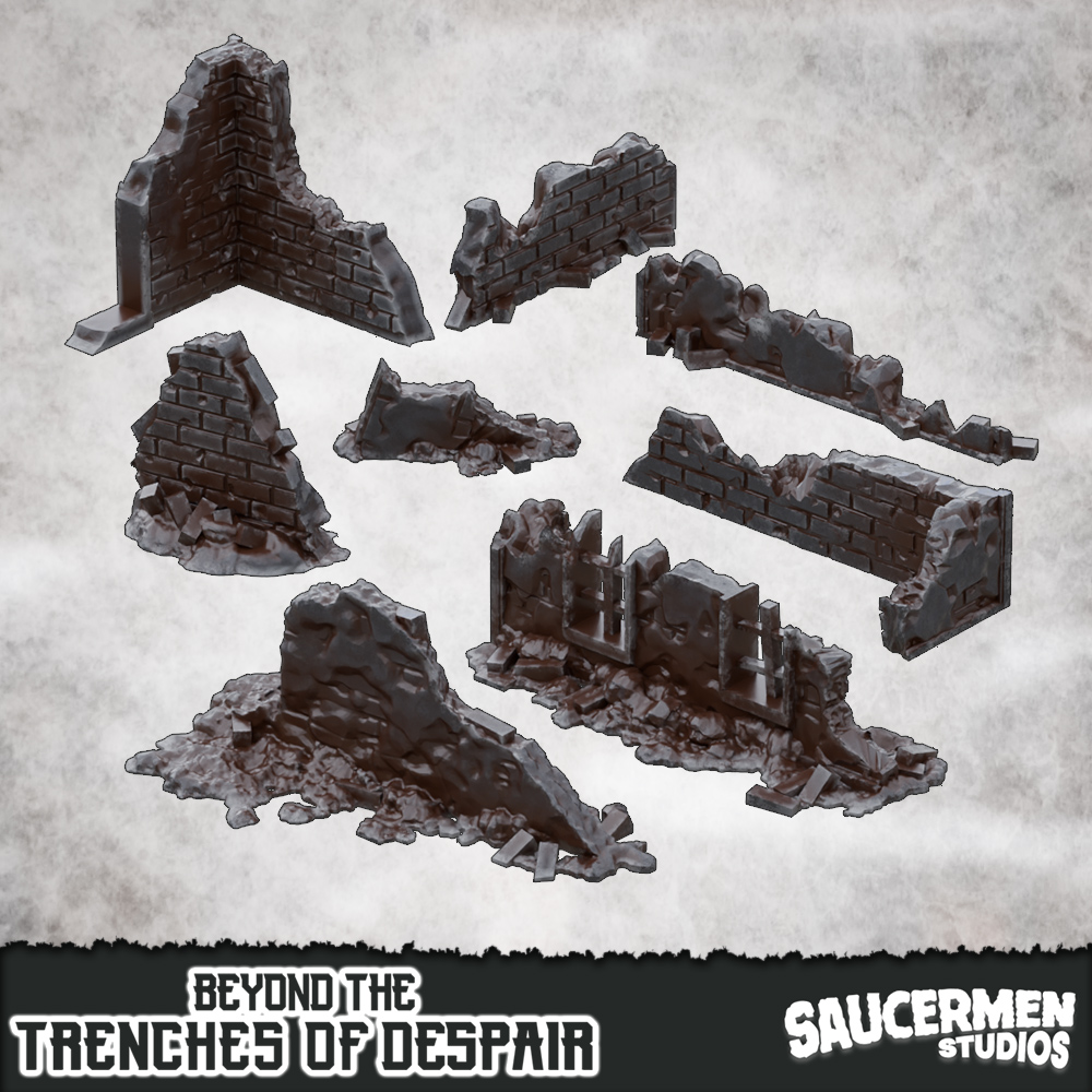 Beyond the Trenches of Despair: Rubble Walls by saucermenstudios - Trench Crusade Terrain