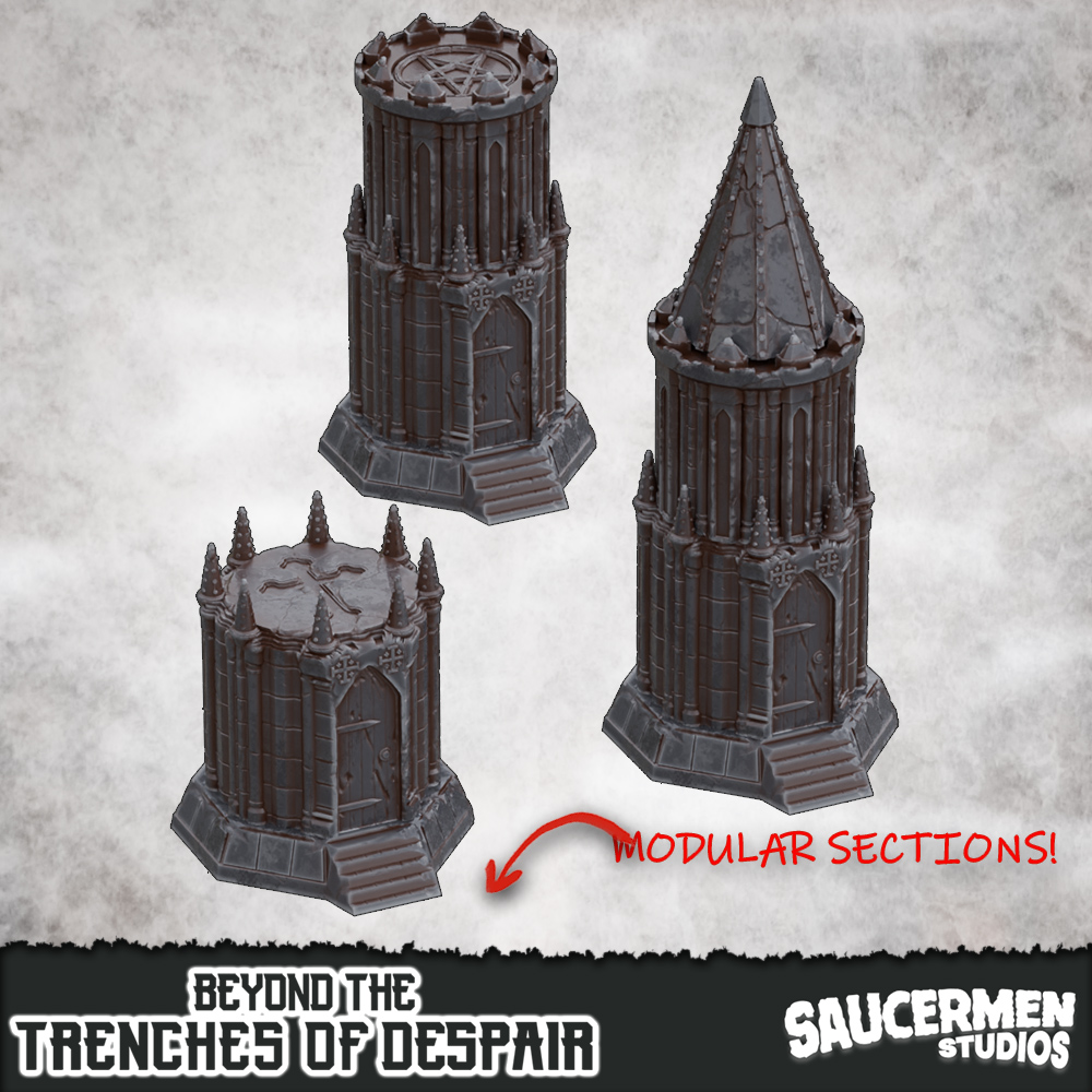 Beyond the Trenches of Despair: Chapel Towers by saucermenstudios - Trench Crusade Terrain