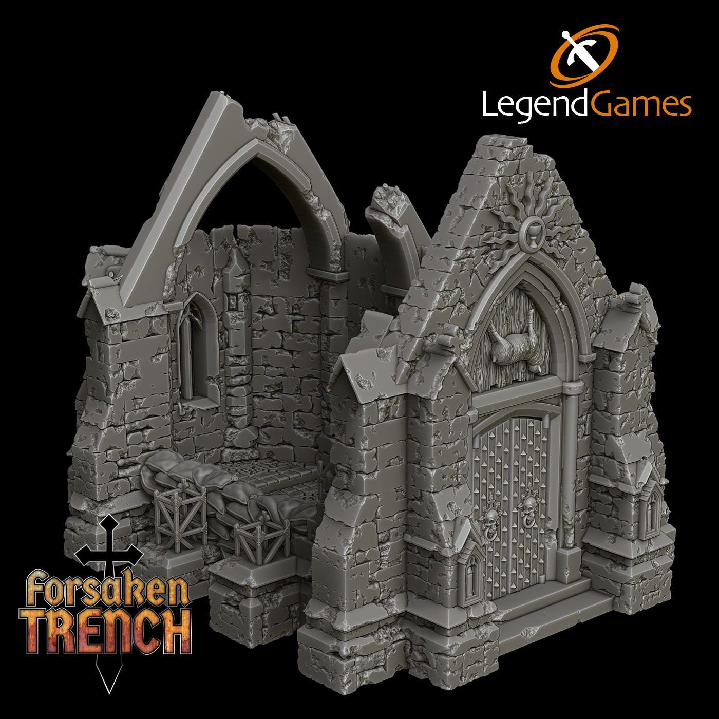 LegendGames Battlefield Chapel for Trench Crusade - terrain accessory by LegendGames - Forsaken, TTRPG, gothic, horror, scenery, tabletop, terrain, tomb, trench, ww1 - Image 5