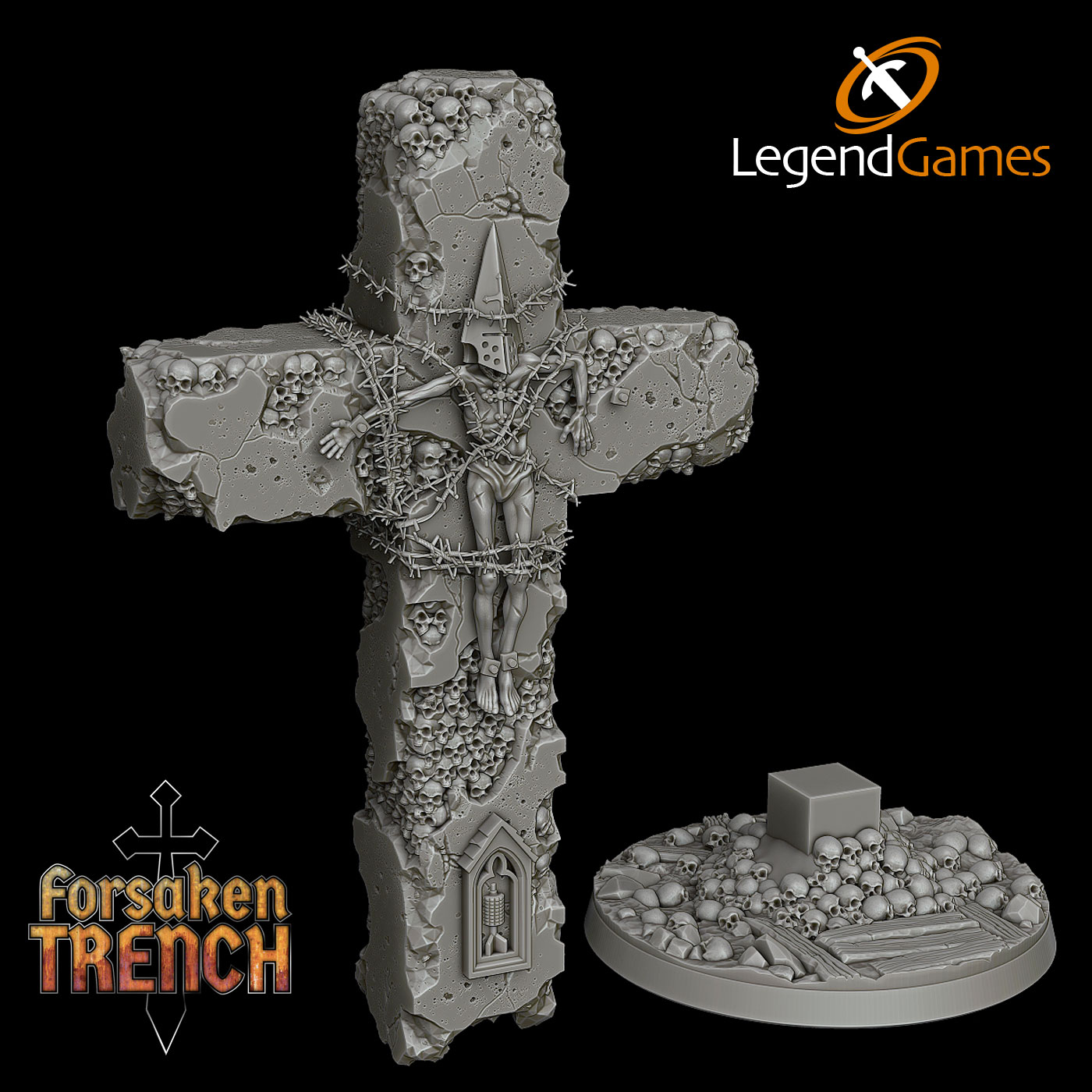 LegendGames Trench Crusade Pain of Penitence Skull Cross battlefield terrain accessory by LegendGames - Shrine, Skirmish, accessory, cross, dark, grim, horror, scenery, terrain, trench - Image 2