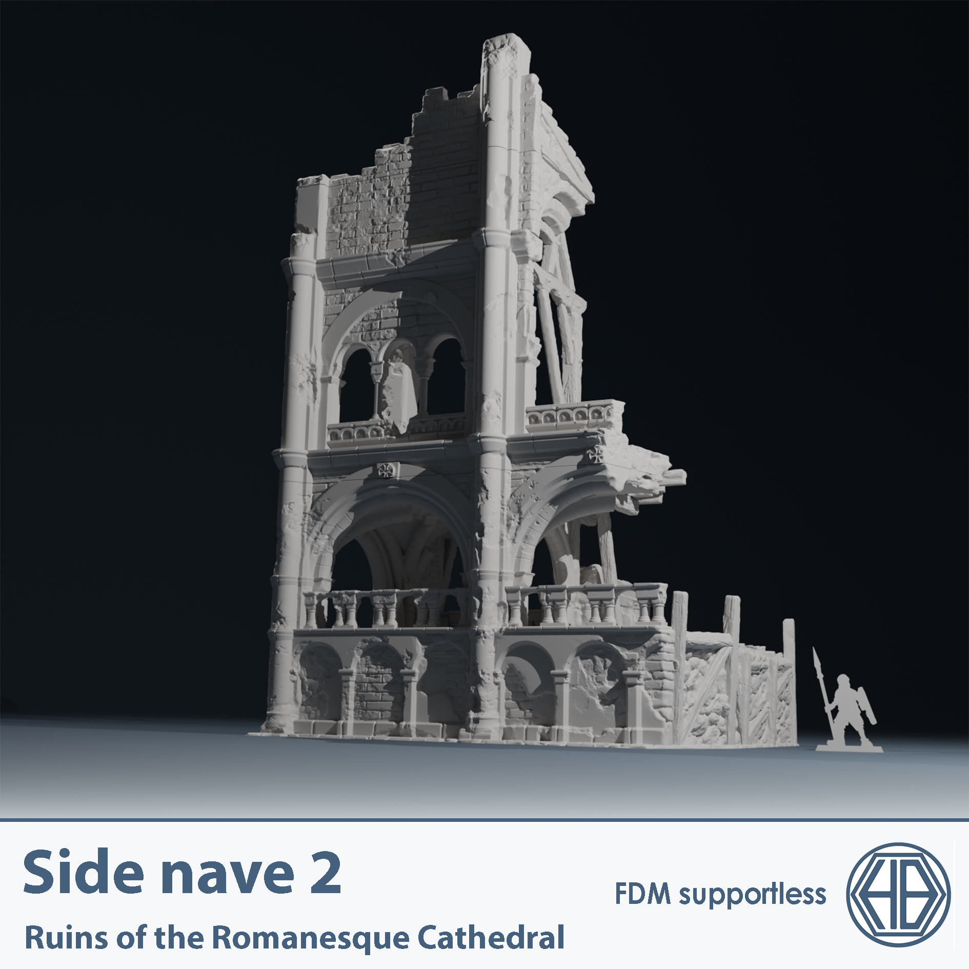 Temple ruins side nave wall 2 by HexBrick - Trench Crusade Terrain