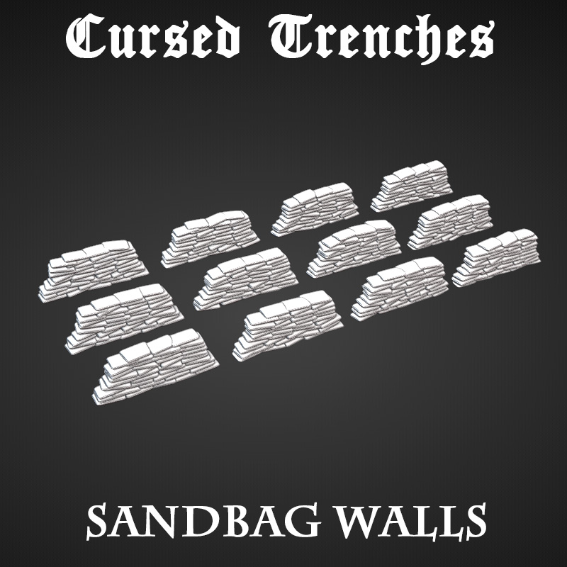 Cursed Trenches: Sandbag Walls by Warscape - Crusade, Sandbag, WALLS, cursed, gaming, grimdark, sandbags, scenery, tabletop, terrain, trenches, wall - Image 2