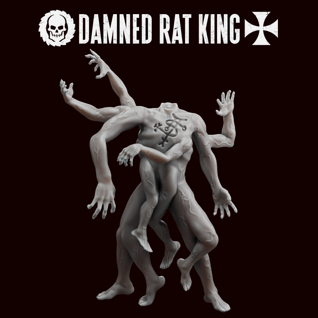 Damned Rat King by Traktor Miniatures, is a proxy for Death Commando, Wretched, in Court of the Seven Headed Serpent, Heretic Legion.