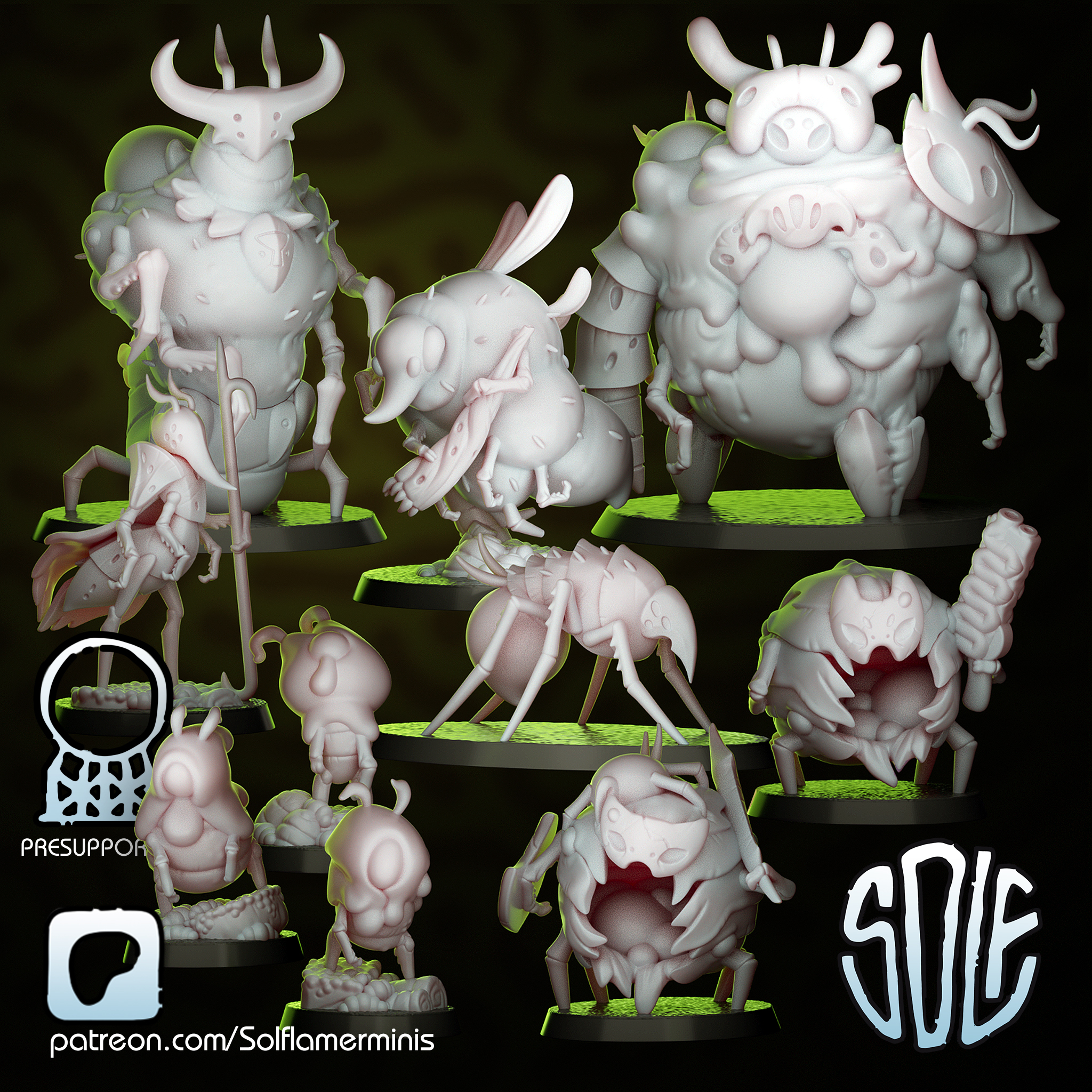 Plague trench bugs by Solflamer minis, is a proxy for Amalgam, Corpse Guard, Fly Thrall, Grail Thrall, Lord of Tumors, Plague Knight, in Cult of the Black Grail.