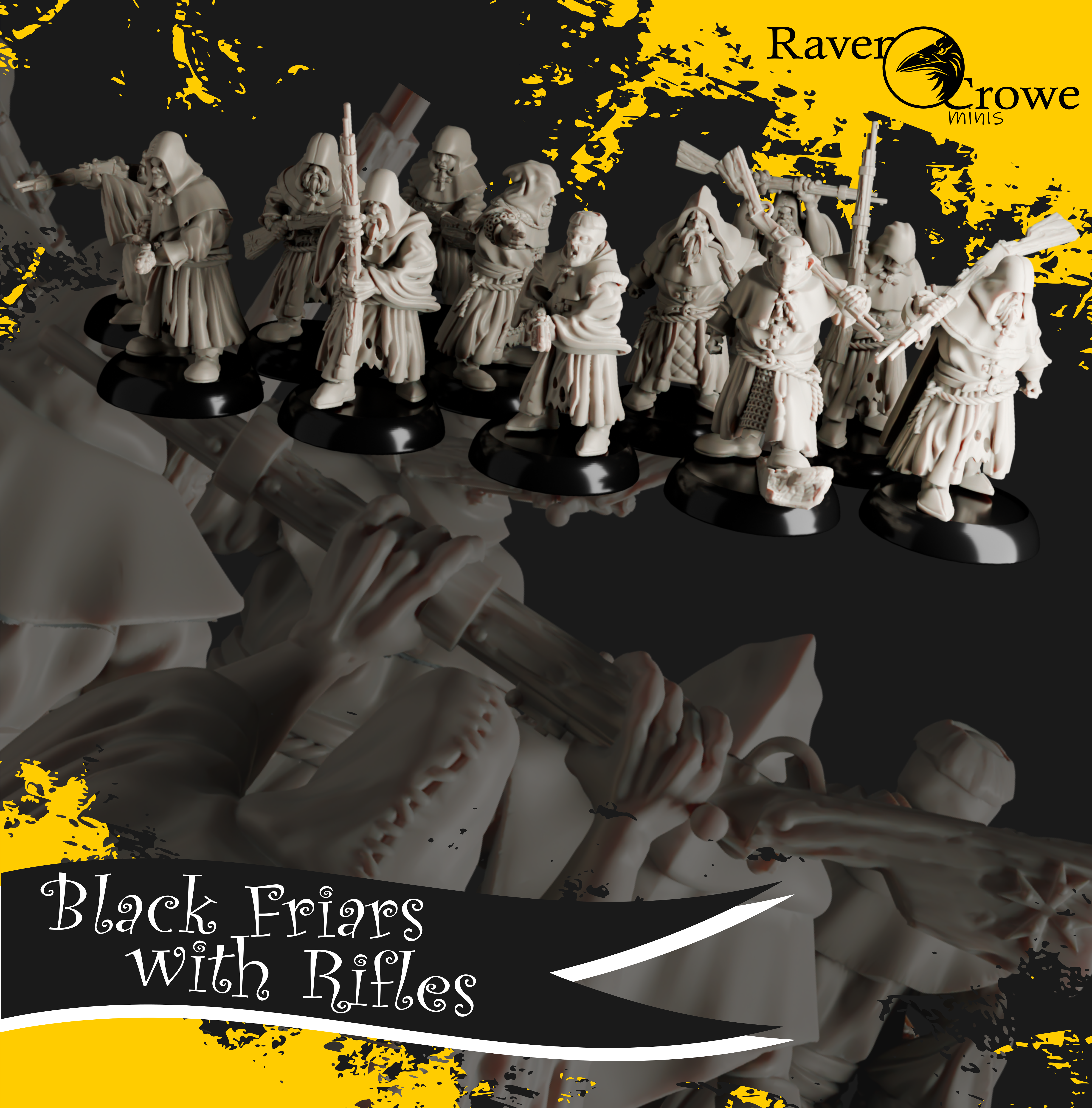 Black Friars with Rifles | Trench Monks by RavenCrow Minis, is a proxy for Trench Pilgrim, in Trench Pilgrims.